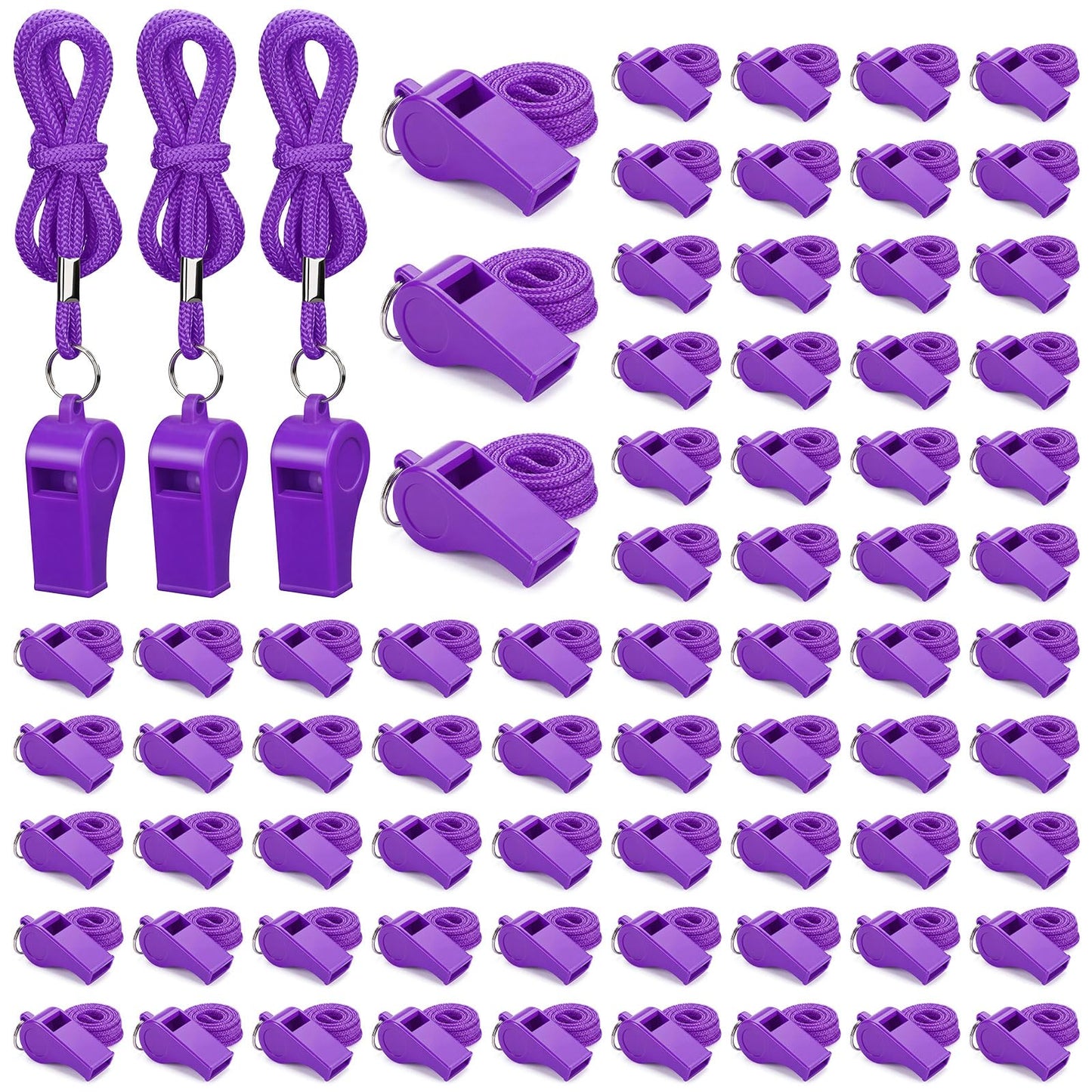 Honoson Whistle for Adults Plastic Safety Emergency Whistle Survival Loud for Lifeguard Coaches Hiking Outdoor Camping Accessories (Purple,100 Pcs)