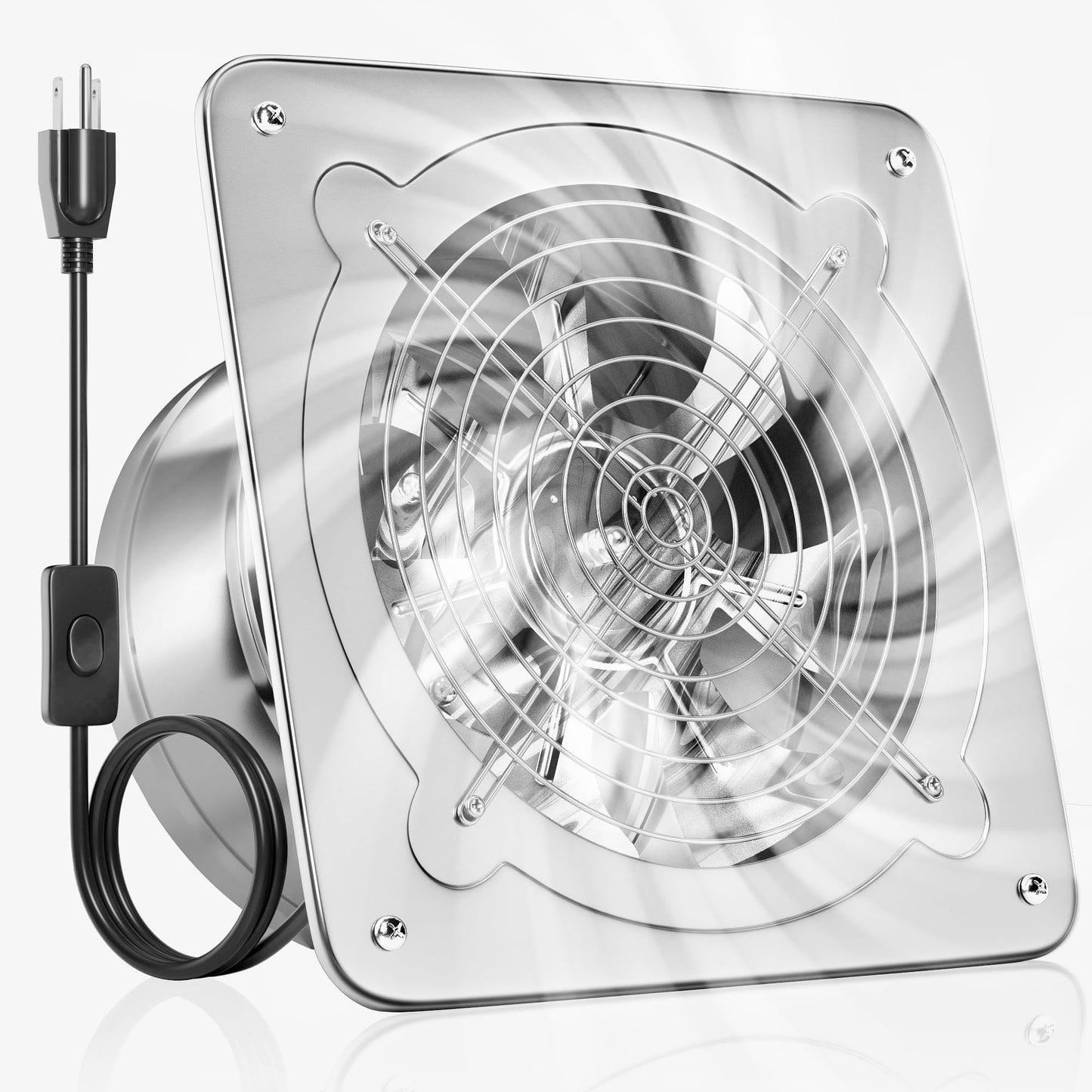 Voltset 8-Inch Kitchen Exhaust Fan, 535 CFM Exhaust Fan for Garage,Wall Mounted Attic Vent Fan, Metal Extractor Ventilation Fan with Backdraft Damper and Switch for Home Basement Industrial Use,Silver