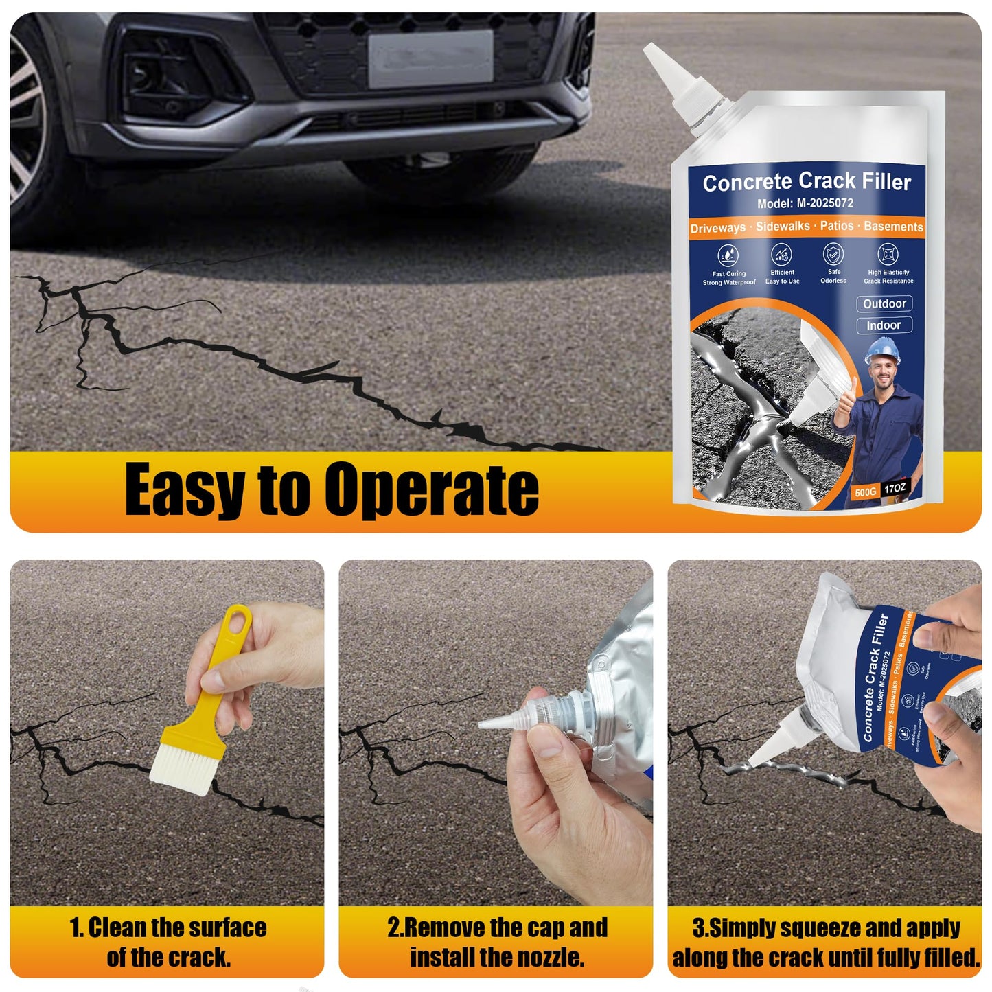 Concrete Crack Filler, 2 PCS Self-Leveling Cement Sealant, Quick-Drying Adhesive Repair for Driveways, Sidewalks, Patios, Outdoor Joint Filler, Gray