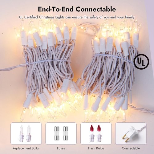Dirnun Christmas Lights - 100 Count Clear White Incandescent String Lights | UL Certified for Indoor & Outdoor Use