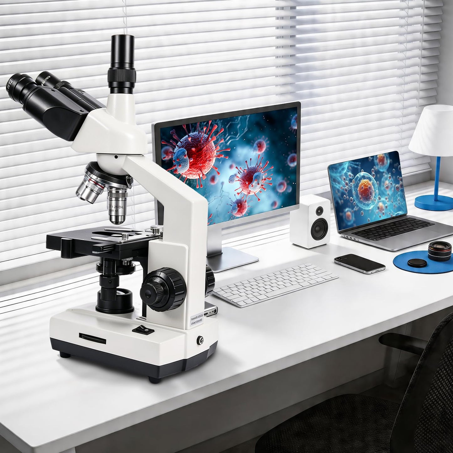 SWIFT Trinocular Microscope 40X-5000X for Adults & Students,Research-Grade with 2MP Camera, Carrying Case, Phone Adapter & Microscope Kit - Metal Body