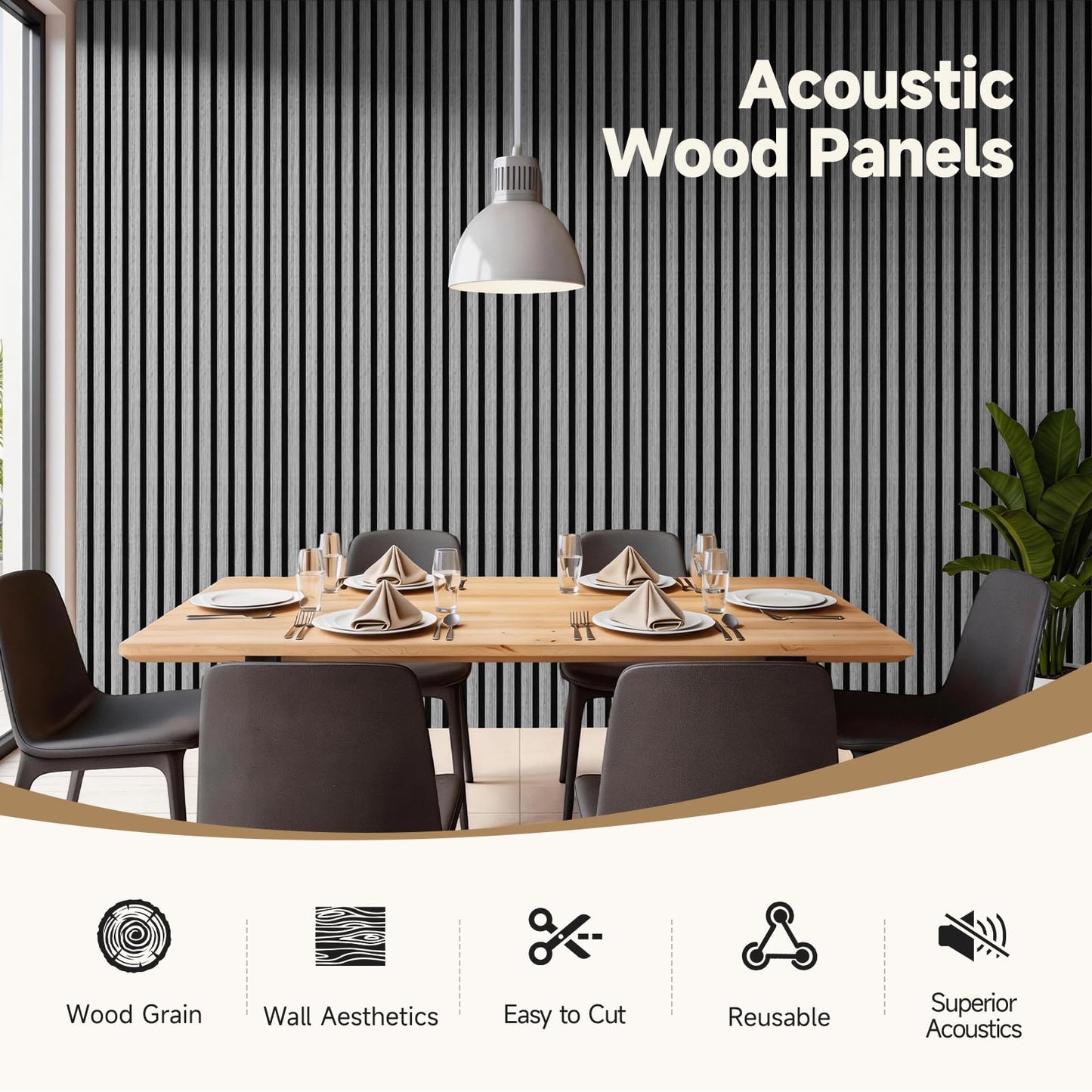 INMOZATA Wood Panels for Wall, 4 Pack 94.5" x 7.9" 3D Fluted Acoustic Accent Wall Panel for Interior Wall Decor, Living Room, Bedroom, Office (Gray)