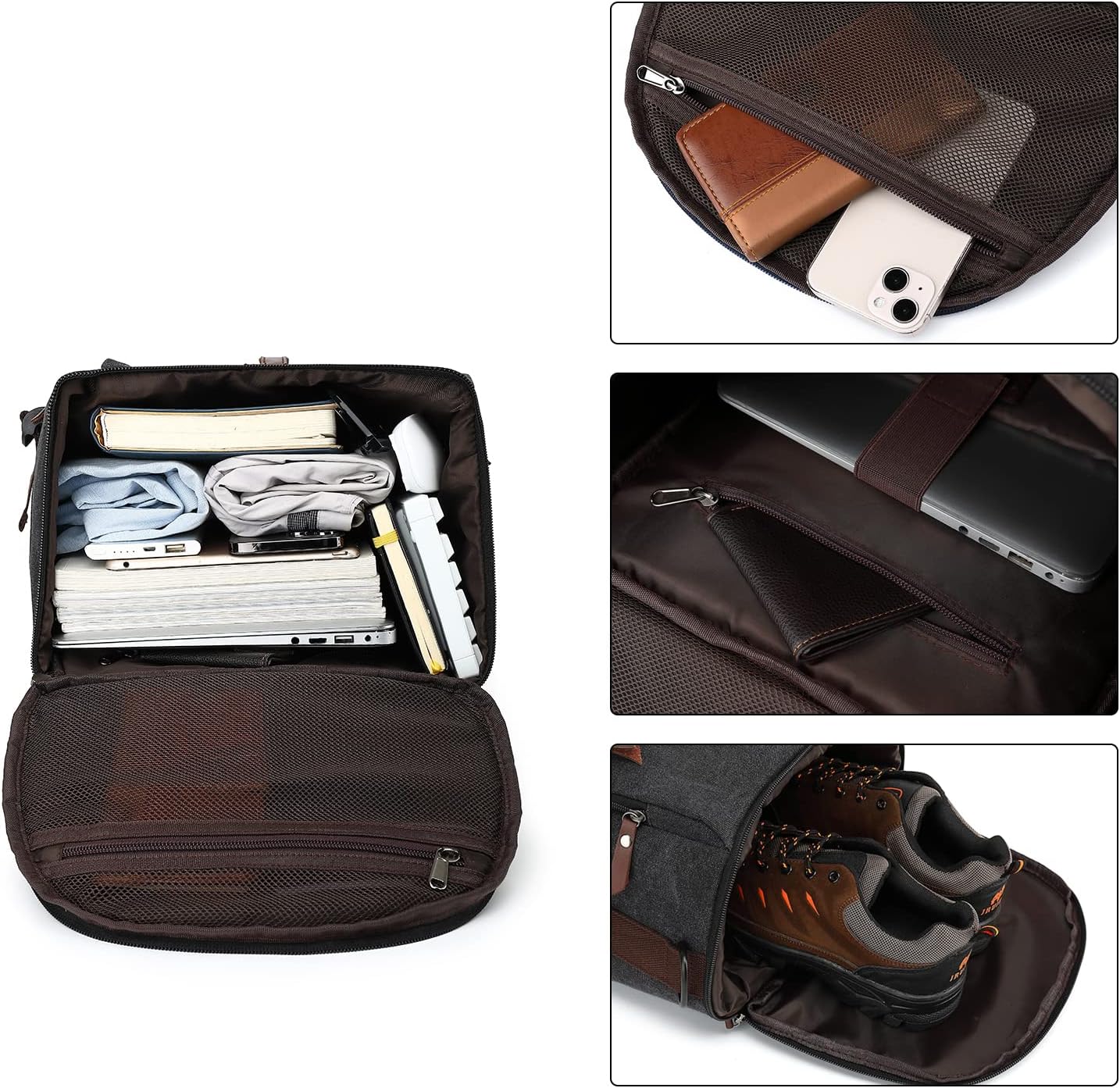Backpack 4-Way Kalesi Gym Duffle Bag Vintage canvas with Shoes Compartment for travel Sport Hiking laptop (Vintage