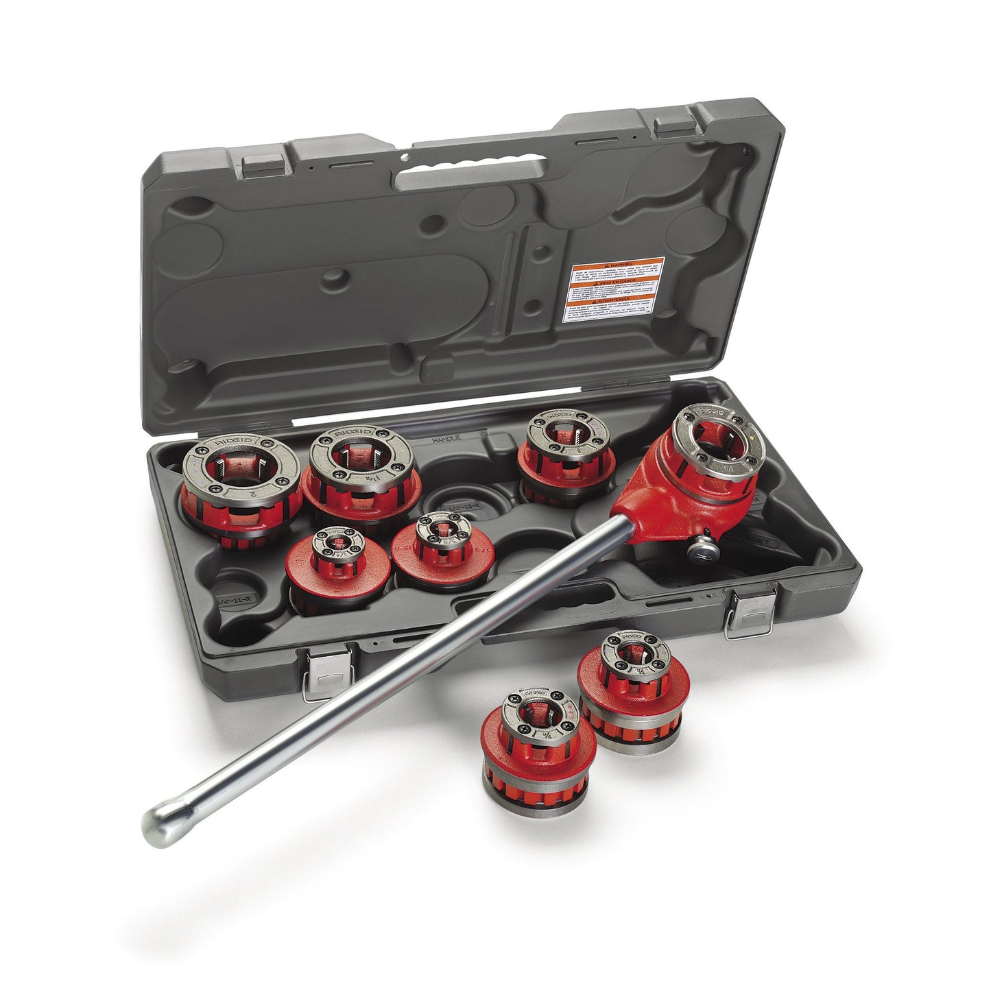 RIDGID 36475 Exposed Ratchet Threader Set, Model 12-R Ratcheting Pipe Threading Set of 1/2-Inch to 2-Inch NPT Pipe Threading Dies and Manual Ratcheting Pipe Threader with Carrying Case