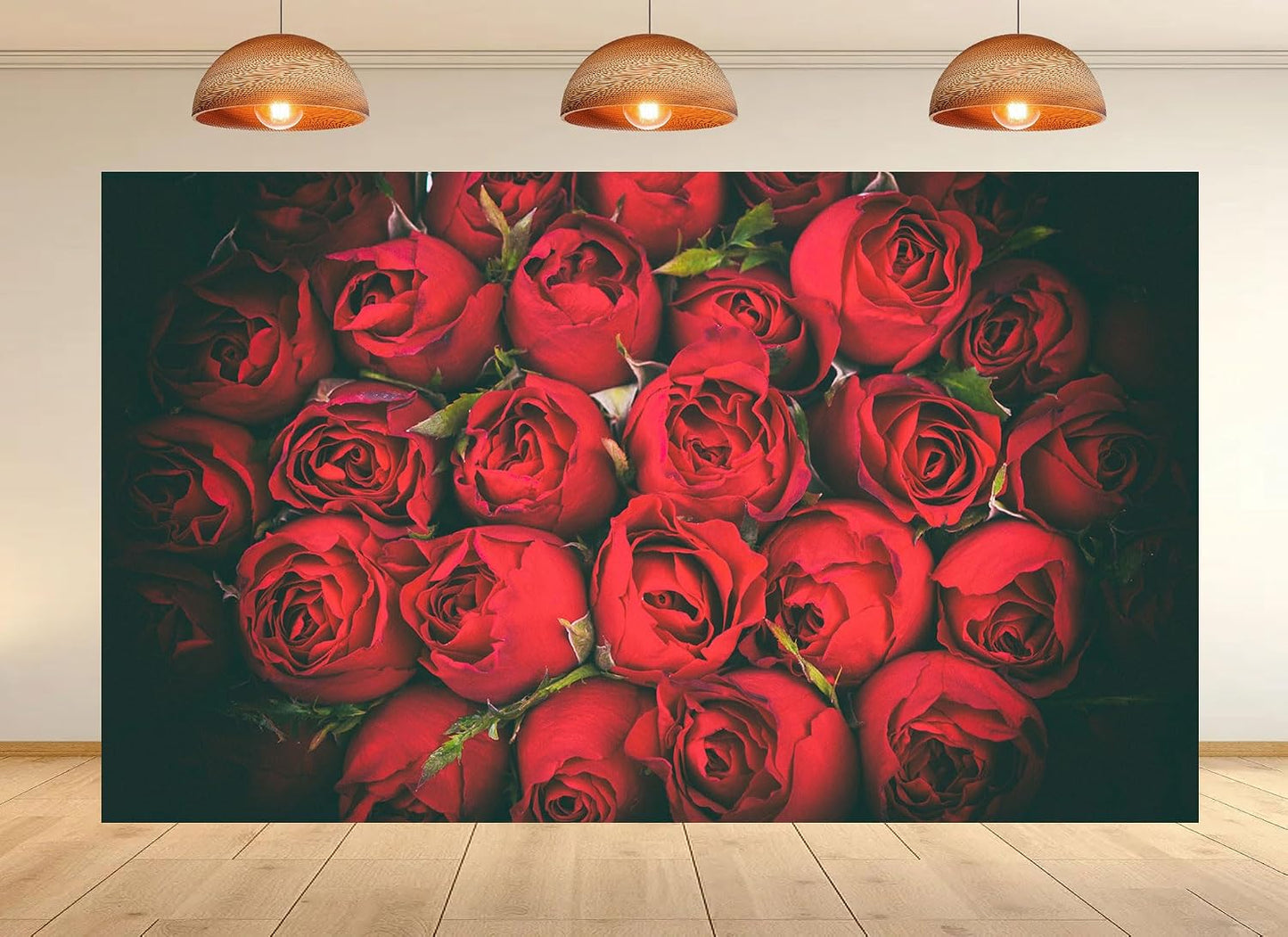 UPXIO 9x6ft Dense Red Roses Bouquet Backdrop Romantic Floral Deep Red Petals Photo Background Tapestry for Wedding