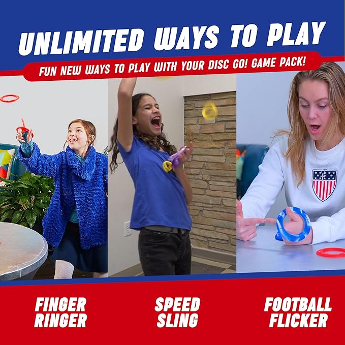 Disc GO! – Soft Silicone Frisbee Games for Teens, Sports & Outdoors Disc, Gifts for Teen Boys & Girls, Portable Indoor & Outdoor Games for Kids, Frisbees for Kids and Adults, Red, White and Blue
