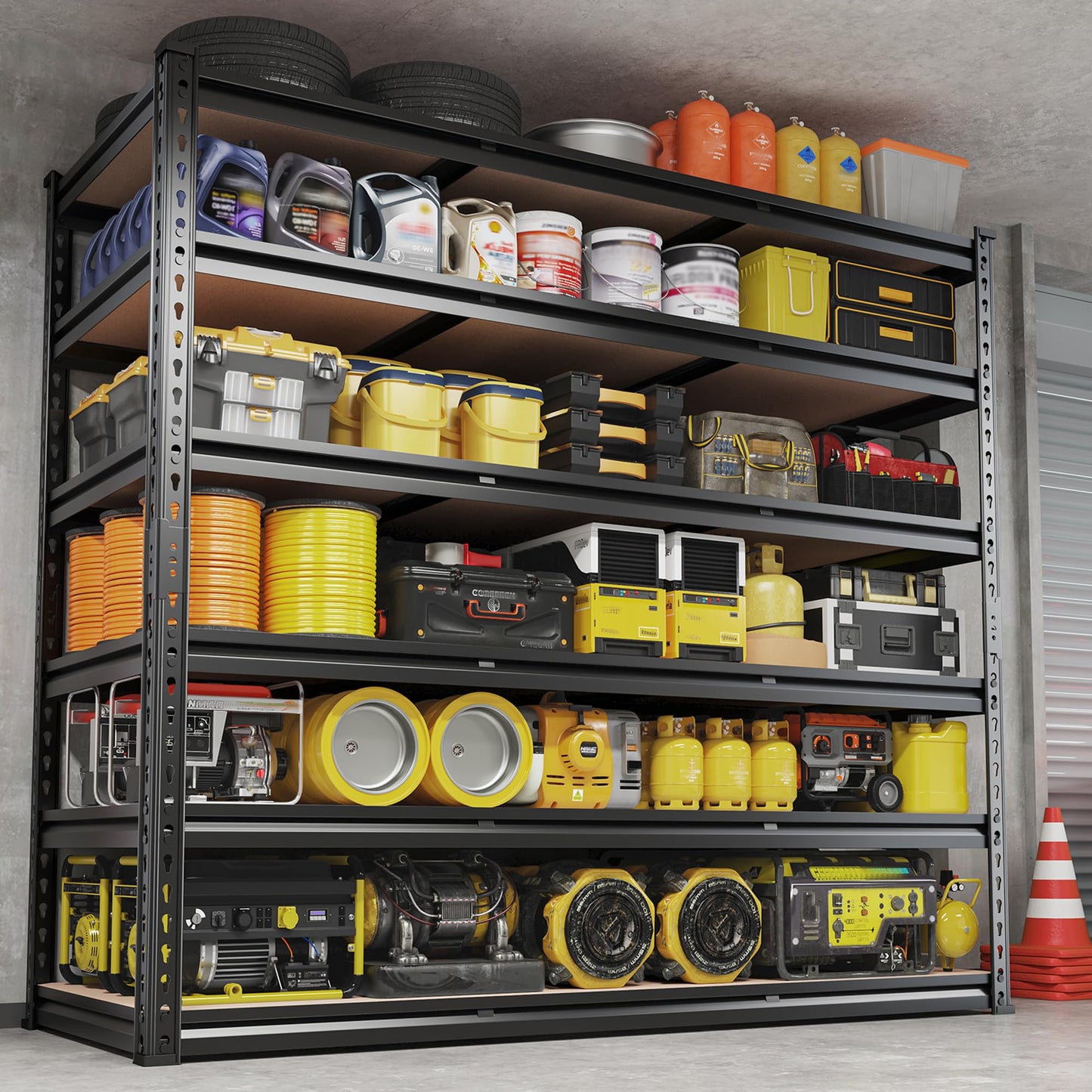 REIBII 6-Tier Garage Shelving, 84" H Storage Shelves Load 3300LB, Adjustable Metal Shelving, Large-Capacity Garage Shelves for Basement, Warehouse, 48.2" W X 84" H X 24" D, Black