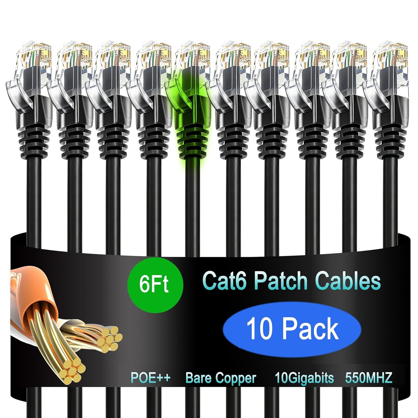 Lysymixs Cat6 6 (10 Pack), Cat6 6 10G, Ethernet Patch Cable ft Patch Cable for Data Centers, Cat Patch Cable Network