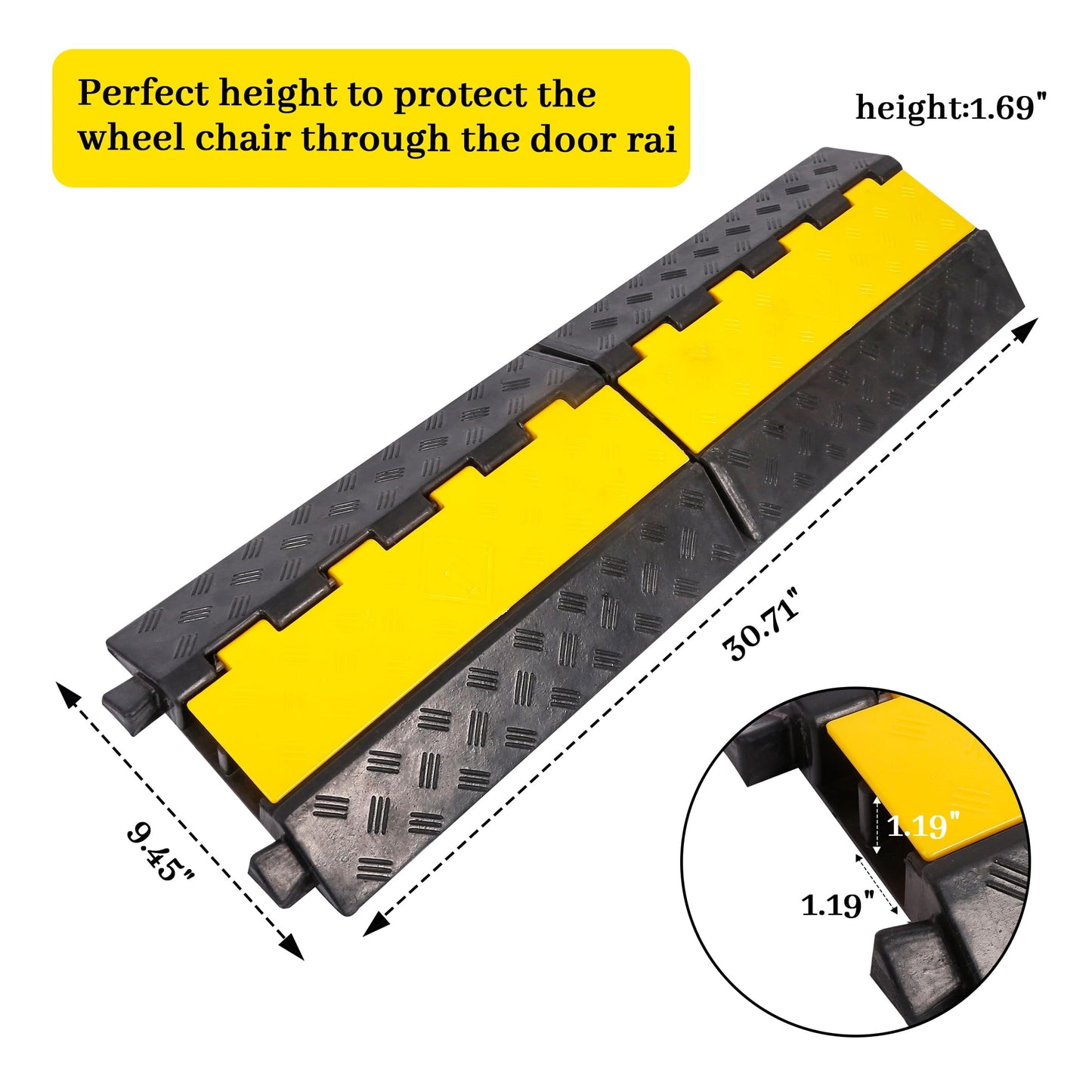 YELACK Rubber Cable Ramp Cable Protector Ramps Wire Hose Protective 2 Channel Traffic Rubber Plastic Cord Cover Speed Bump for Asphalt Concrete Gravel Driveway Outdoor, 3 Pack