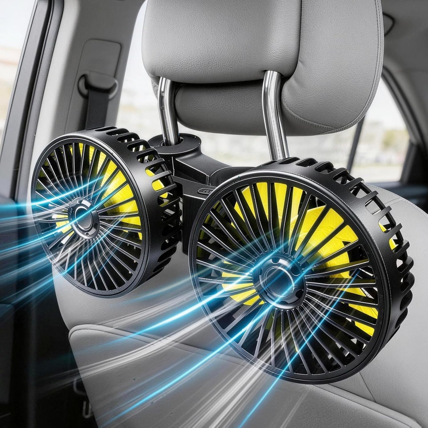 3 360 Poraxy Car Fans for Backseat Kids, Dual Head Car Fans that Blow Cold Air, Cooling USB Back Seat Speed Degree
