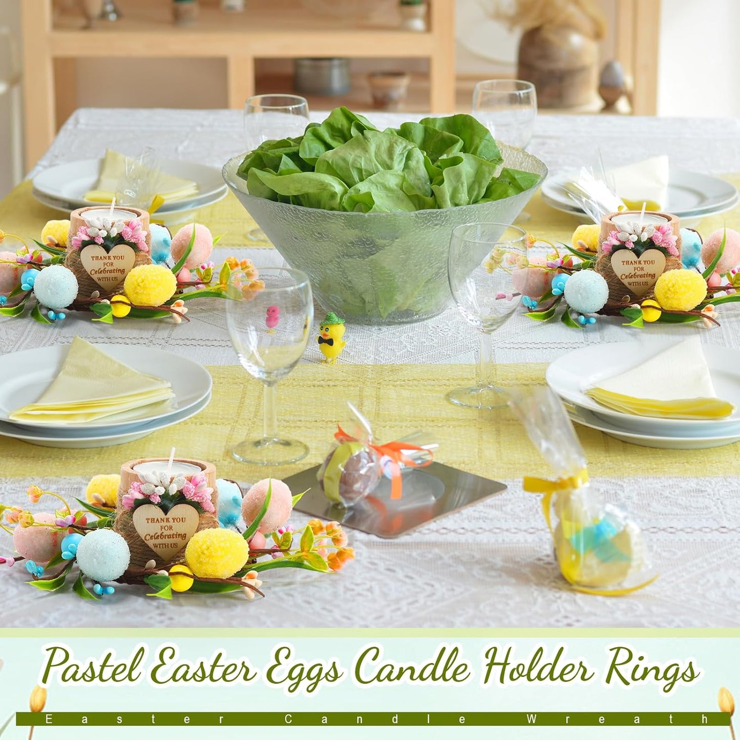 XunYee Easter Egg Candle Rings - 4 Pcs Mini Pastel Berry Floral Candleholders for Spring Decor | Farmhouse Centerpiece