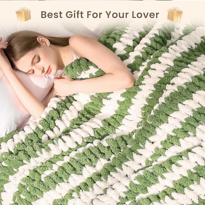 L'AGRATY Chunky Knit Blanket Throw: 50''x60'' Chenille Chunky Knitted Throw Blankets for Bed Couch - Handmade Thick Cable Knit Blanket - Large Crochet Rope Blankets for Home Decor