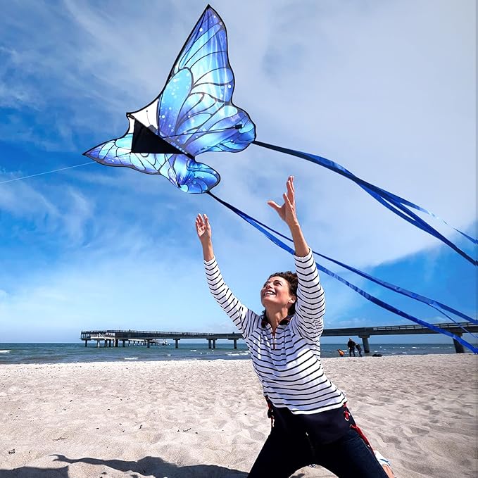 Butterfly Kites for Kids and Adults, Easy to Fly Large Single Line Kite for Boys and Girls - 55" x 28" Beach Kite for Beginners, 300ft String Handle Included