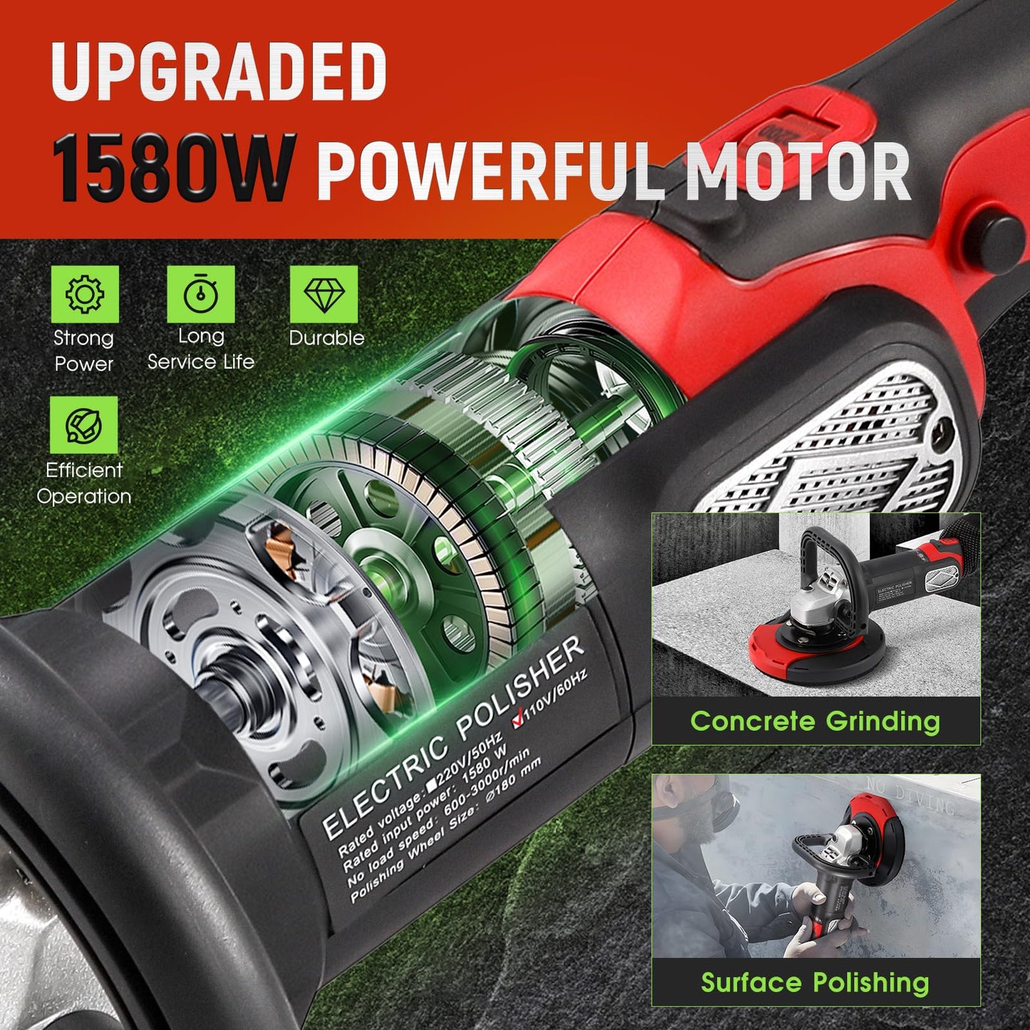 Antstone 7 Inch Concrete Grinder Set Concrete Surface Planer with Dust Extraction Shroud 1580W 3000RPM Angle Grinder Kit with Auxiliary Handles, Protective Guard, Diamond Grinding Wheel