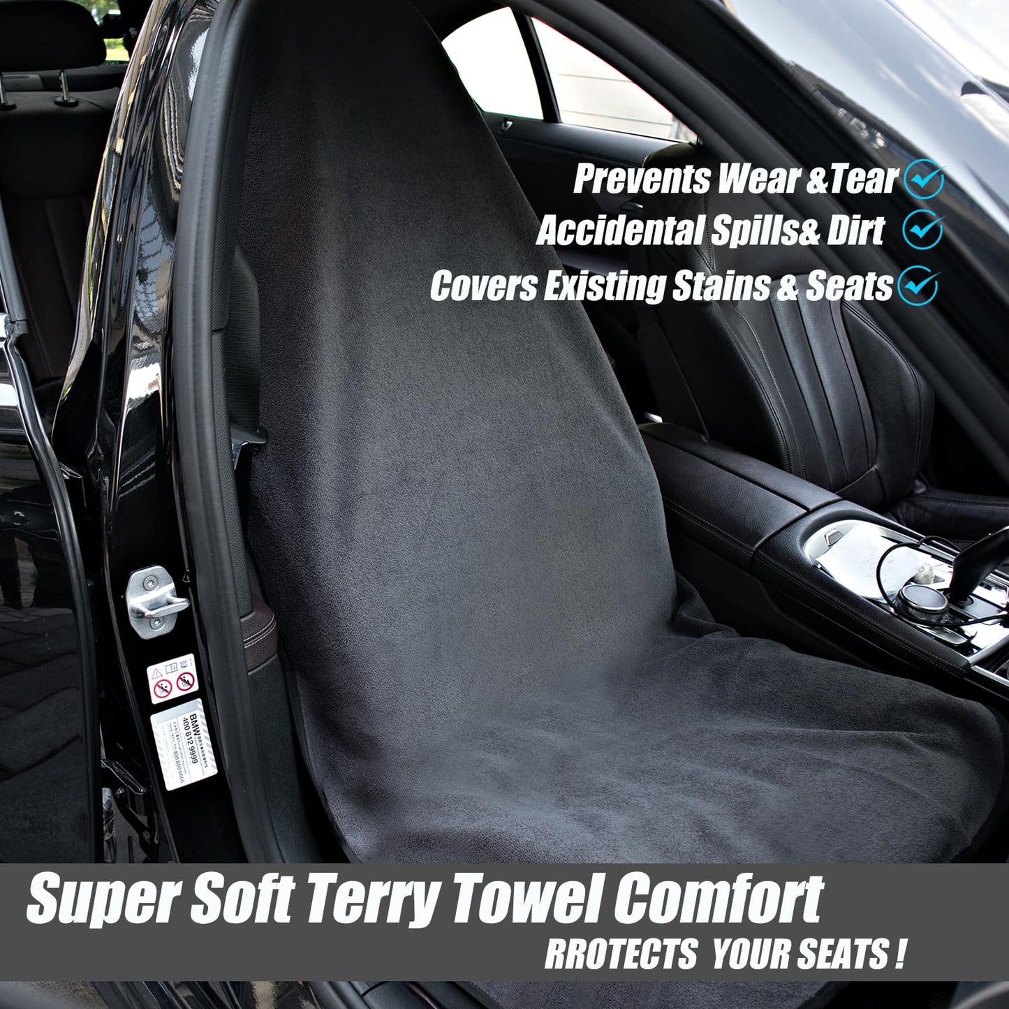 2 Pack Waterproof Sweating Car Seat Cover for Post Gym Workout, Running, Swimming, Beach and Hiking, Universal Fit Non-Slip Towel Bucket Seat Protector for Cars SUV Trucks, Machine Washable (Gray)