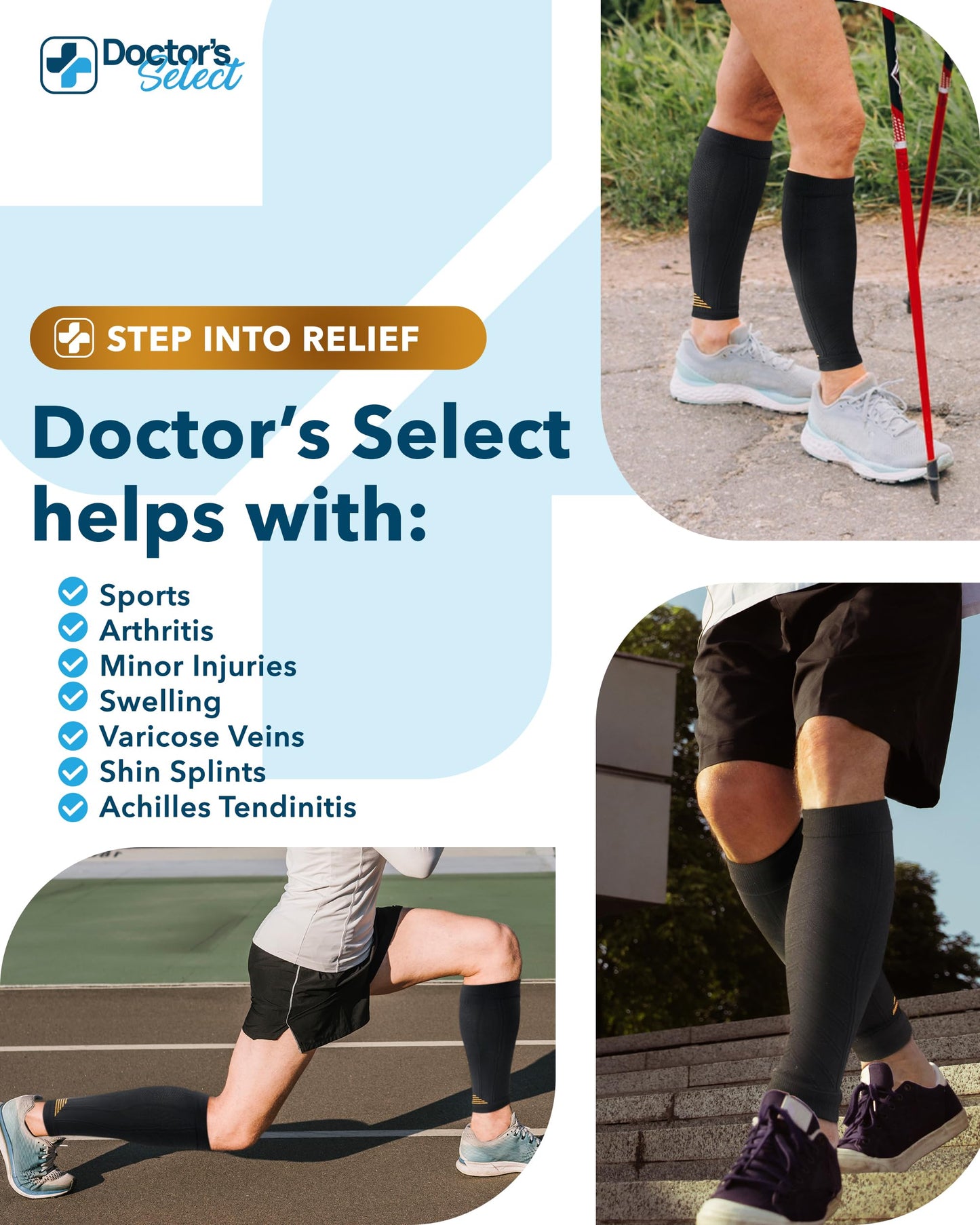 Doctor's Select 2 Pairs Copper Calf Compression Sleeve - Compression Calf Sleeves Men, Compression Sleeves for Men Leg, Shin Splint Compression Sleeve, Black with Copper