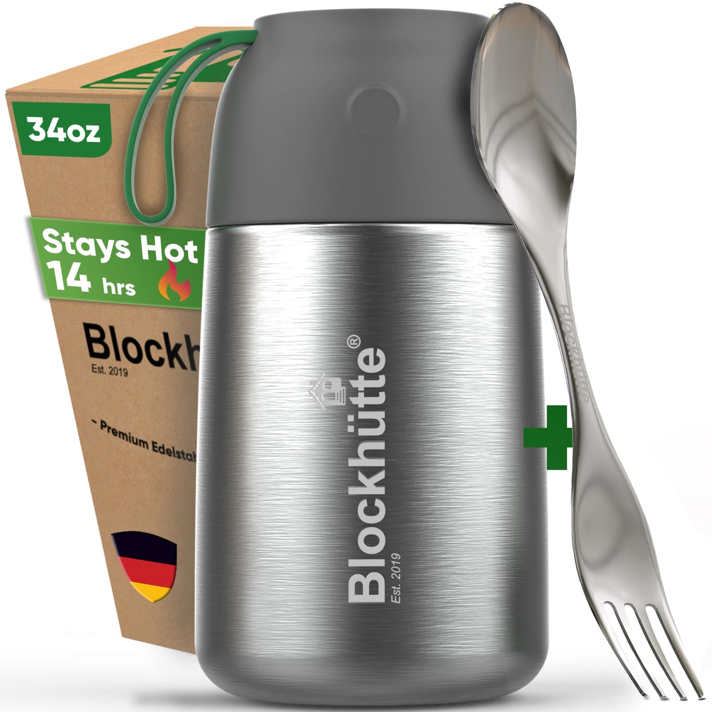 Blockhütte Thermos for Hot Food - 34 oz Vacuum Stainless Steel Thermal Lunch Box, Leakproof Soup Thermos, Wide Mouth Insulated Food Jar
