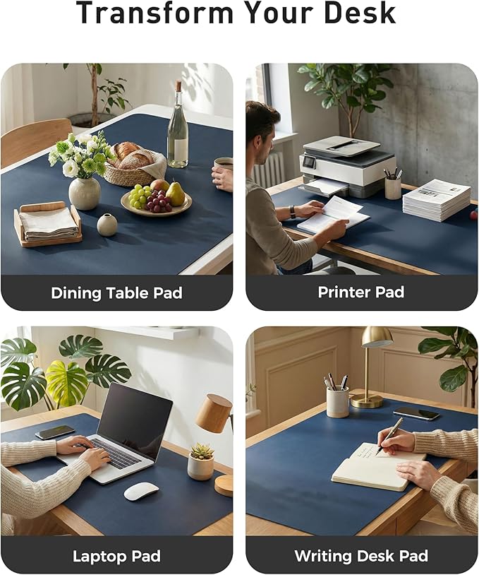 Aothia Faux Leather Desk Mat - Large Mouse Pad, Non-Slip PU Leather Blotter, Waterproof Writing Surface for Office and Home (Dark Blue, 63" x 17")