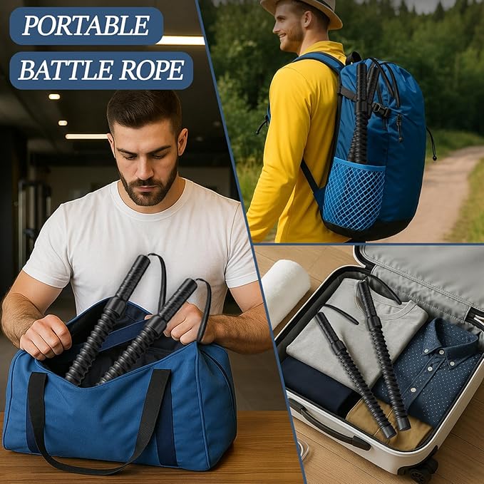 Ropeless Battle Ropes for Exercise Workout, Cordless Jump Rope, Portable Workout for Home Gym, Exercise Battle Ropes for HIIT Workouts, Low-Impact Cardio Training (2 Ropes with Bag)