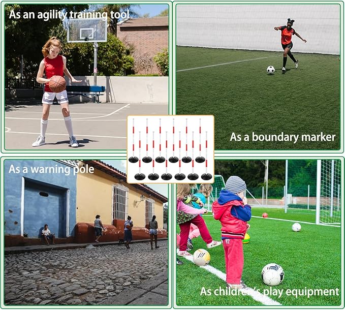 Red-White Soccer Agility Pole Set Rubber Base Dribbling Stick Traffic Warning Sign Pole Multifunctional Training Pole