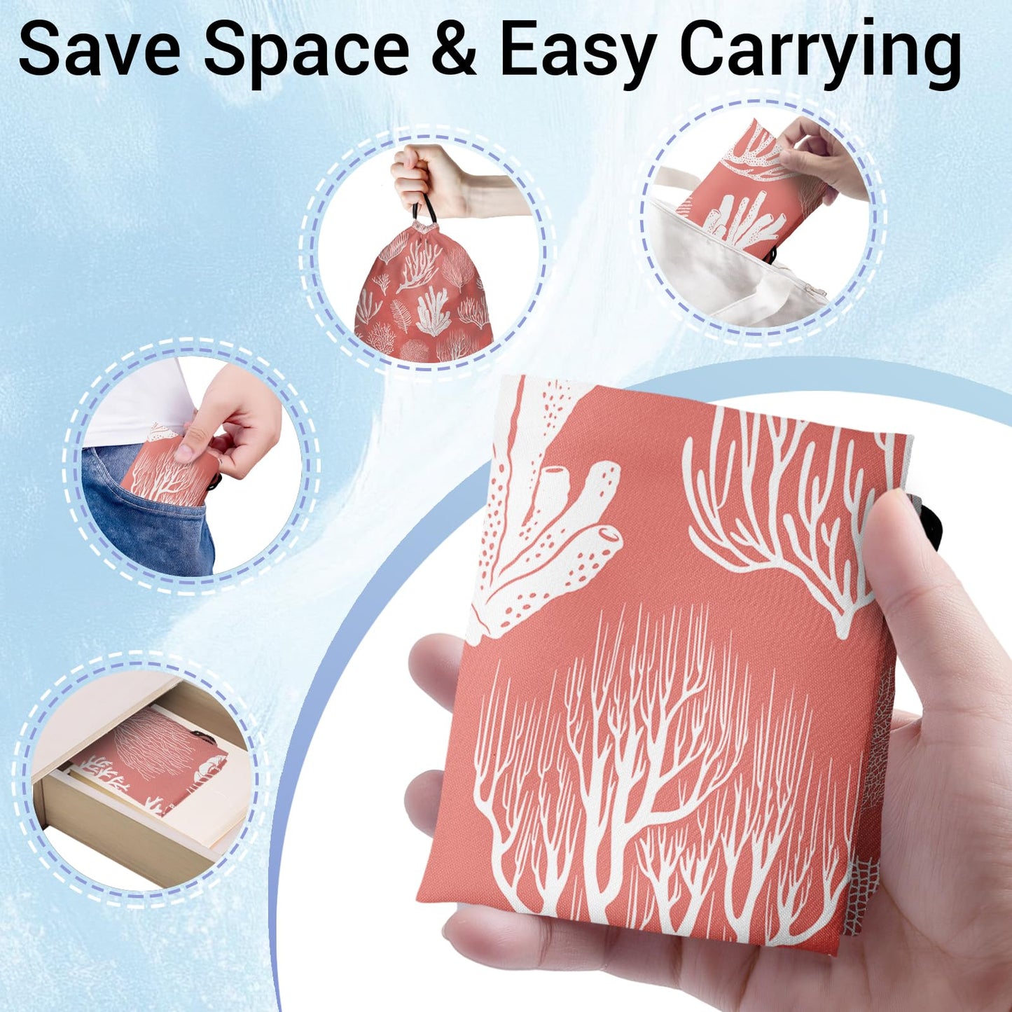 GAIIIIYOU Gym Grip Bag Coastal Coral Lightweight Ocean Print Small Grip Bags for Fitness