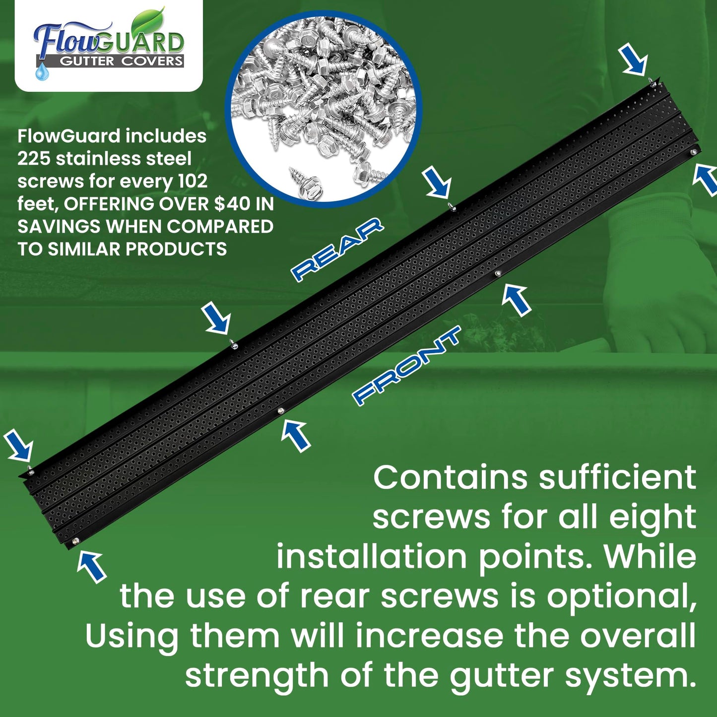 FlowGuard Gutter Guard, USA Made Professional DIY 5 Inch 50-Year Gutter Cover Leaf Protection System - Thermal Thaw Black - Aluminum - 204 Feet - by FlexxPoint