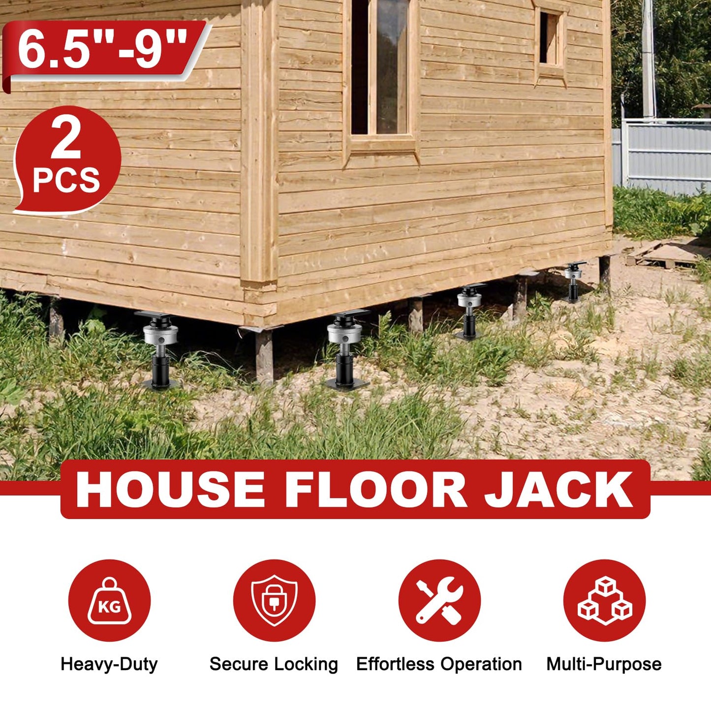 TRUCFUSION Screw Jacks Home Leveling, 6.5-9" House Floor Jacks, 22,046 lbs Load Capacity Small Basement Floor Jack for Crawl Space, 2 PCS Black