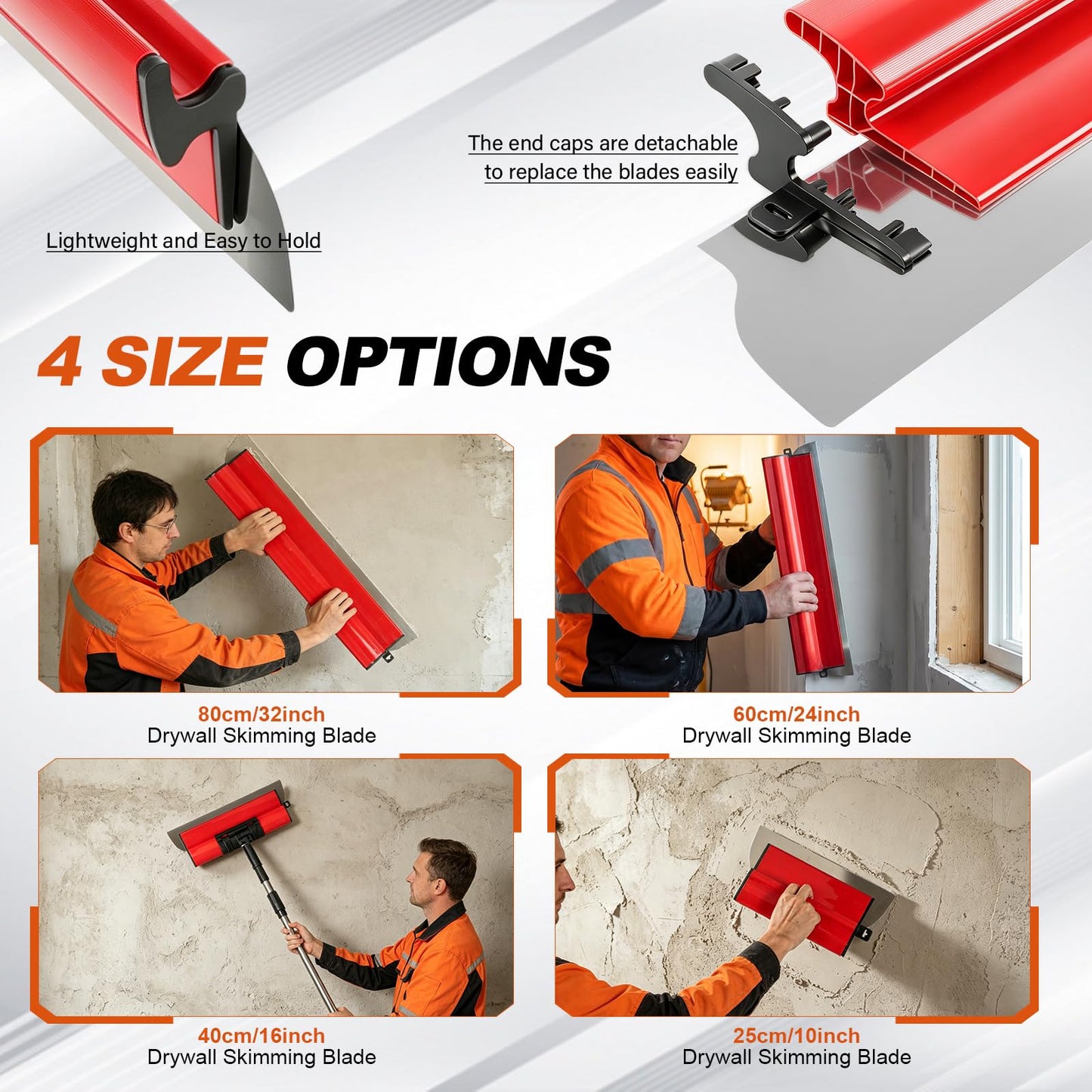 Drywall Skimming Blade Set with Portable Case, 10”+16”+24”+32” Skimming Blades, 9” Drywall Compound Rollers, 32-51inch Extension Handle Taping Knife Arc Scraper Tools for Drywall/Plaster/Wallboard