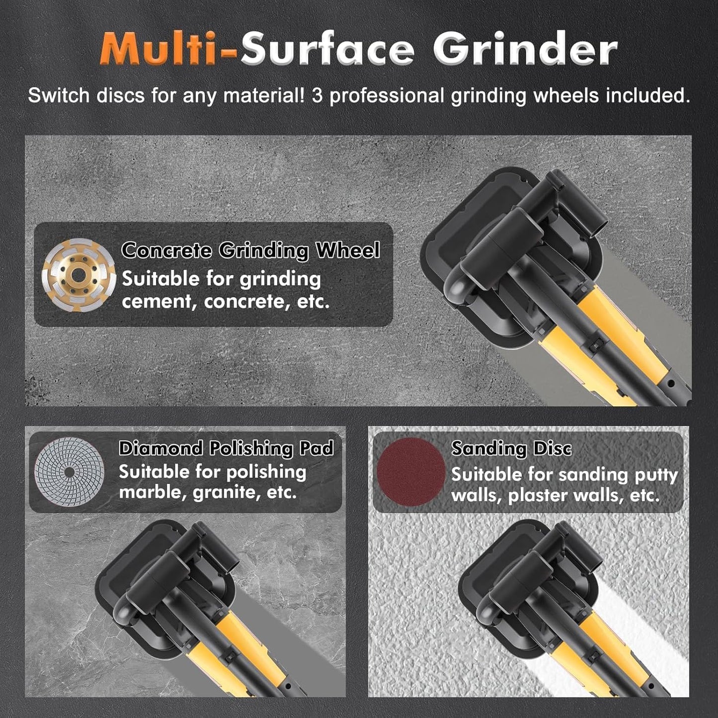YUCHENGTECH 4 Head Concrete grinder Set 4" Concrete Floor Grinder 3800W Concrete Surface Planer with Dust Extraction Shroud Auxiliary Wheels for Grinding Concrete Cement Marble