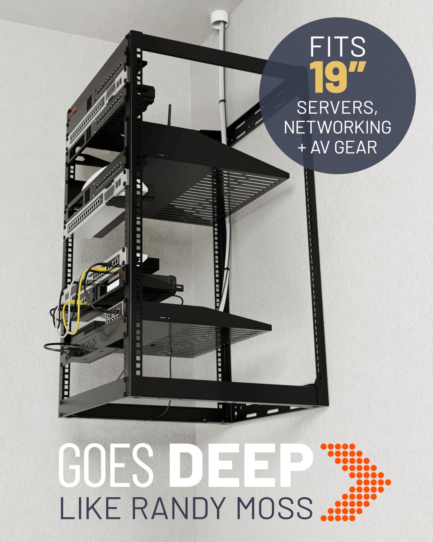 ECHOGEAR 20U Open Frame Rack for Servers & AV Gear - Wall Mountable Design Includes 2X Vented Shelves, 25x Rack Mounting Screws, 4X Leveling Feet, 4X Shelf Stops, & 2X Securement Straps