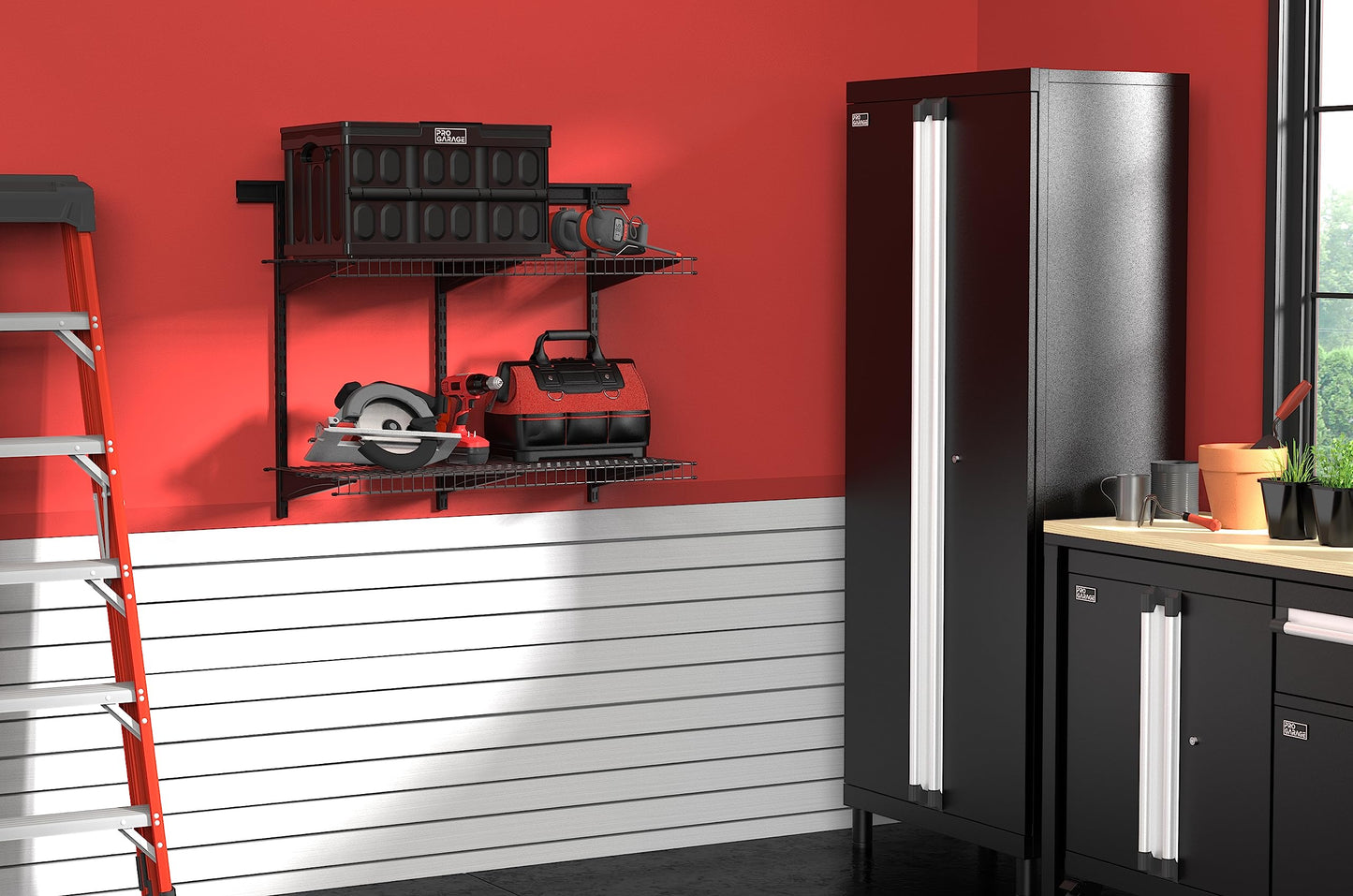 ClosetMaid Heavy Duty Wall Shelf Kit for Garage, 2 Shelves, Adjustable ShelfTrack Wire Shelving, Black Finish