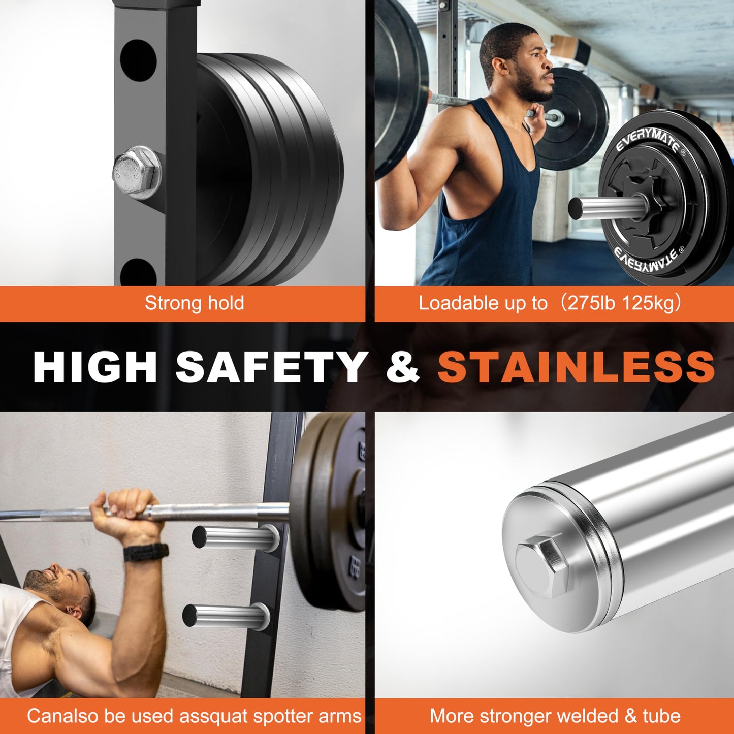EVERYMATE Stainless Steel Weight Plate Holder - Power Rack & Squat Rack Attachments 2 Inch Olympic Plate Storage Rack for 2x2 3x3 2x3 Power Cage Accessories