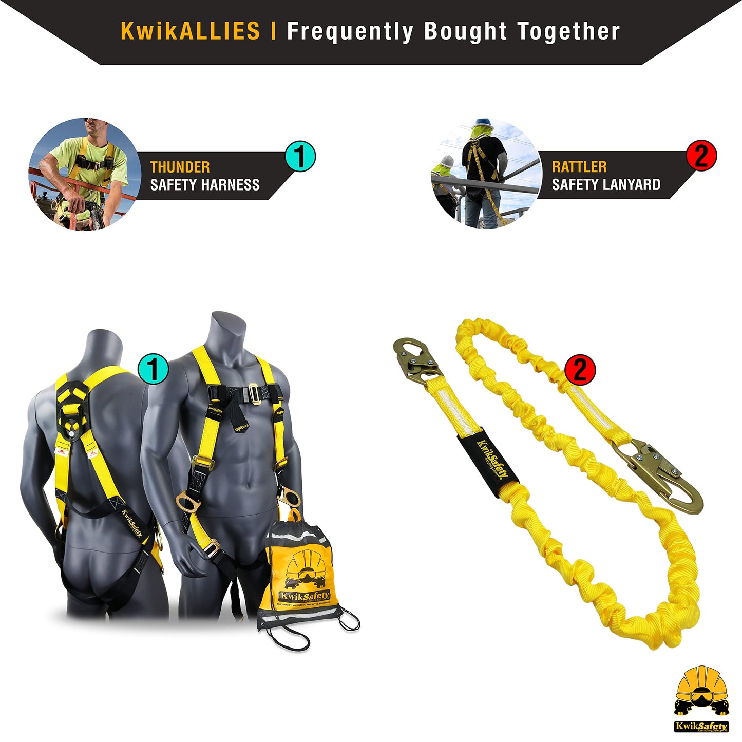 KwikSafety - TAIPAN Safety Lanyard [1 PACK] Flat Safety Harness Lanyard Fall Protection ANSI Tested OSHA