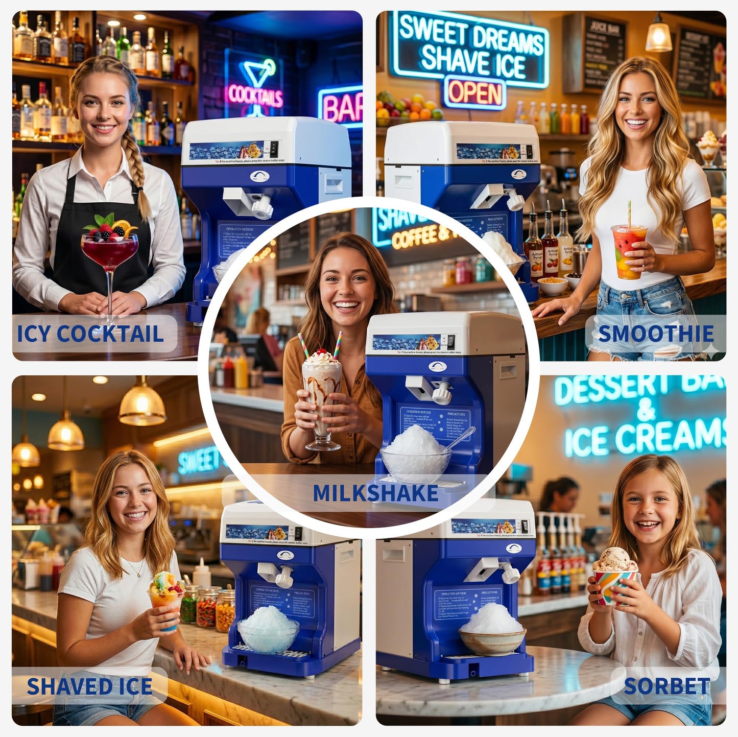 Garvee Commercial Ice Shaver Crusher 300LBS/H, 500W Electric Snow Cone Maker, 500RPM Tabletop Ice Shaving Machine with 4.41LBS Hopper & Stainless Steel Blade for Home, Parties, Snack Bars, Blue