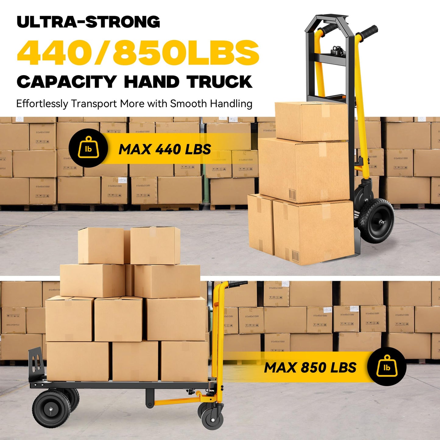LDHTHOPI 4 in 1 Convertible Hand Truck Dolly, 850Lbs Heavy Duty Folding Hand Truck Dolly Cart with Wheels, Non-Slip Handle for Moving Home, Shopping, Office, Warehouse
