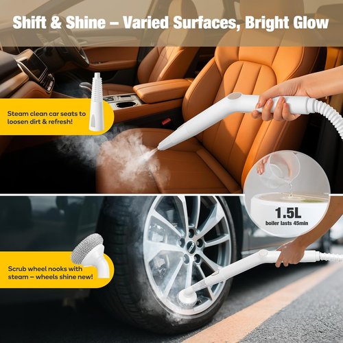 Newbealer Handheld Steamer - Multi-Purpose Steam Cleaner with 12-Piece Accessory Kit | Stainless Steel Boiler, Max 5 Bar Pressure