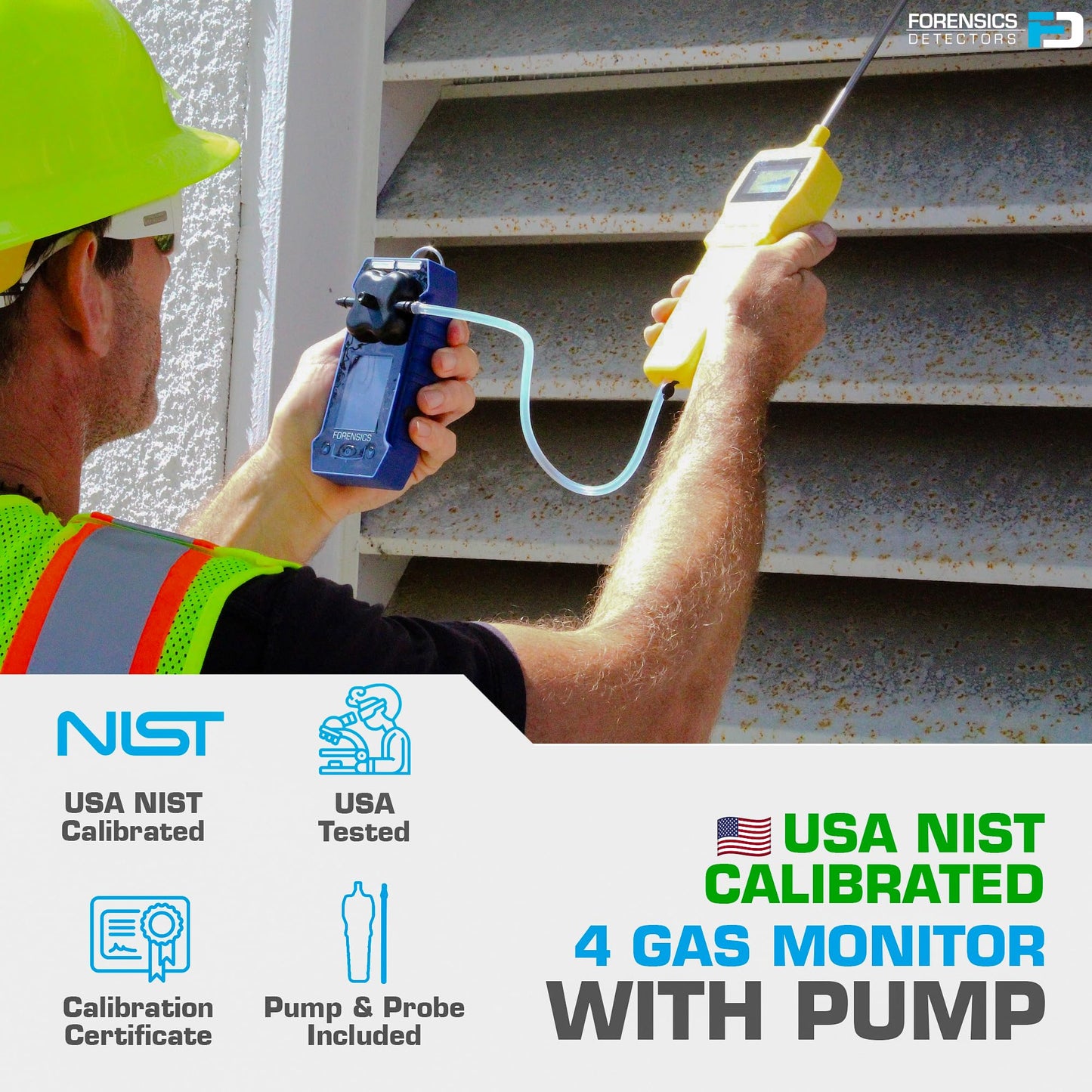 Multigas Detector Analyzer + Pump with Probe | USA NIST Calibration | Confined Space Entry Testing | USB Recharge | 4 Sensors - CO, H2S, O2, EX LEL | 4 Gas Monitor |