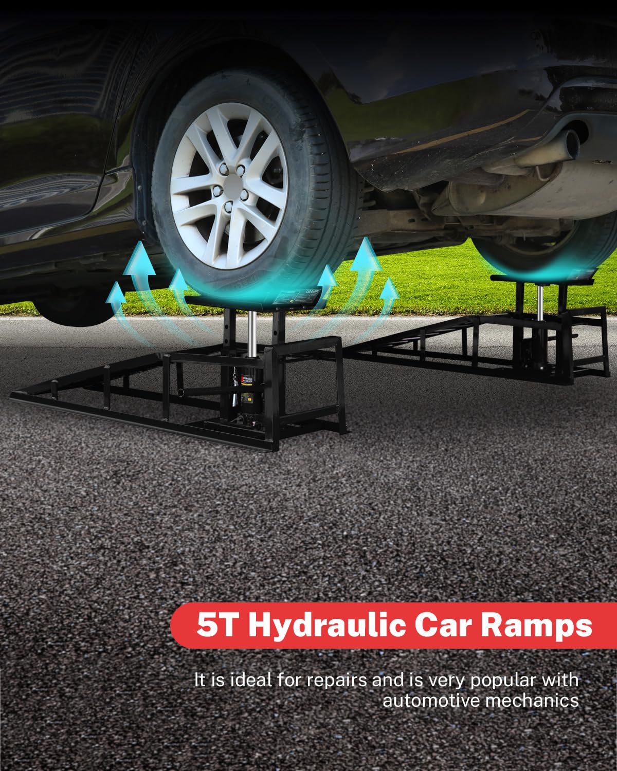 Hydraulic Car Ramps, 5t 11000Lbs Low Pro-File Car Lift Service r-Amps, Heavy Duty Steel Hydraulic Vehicle r-Amps for Car Truck Trailer Garage Repair - 2 Pack