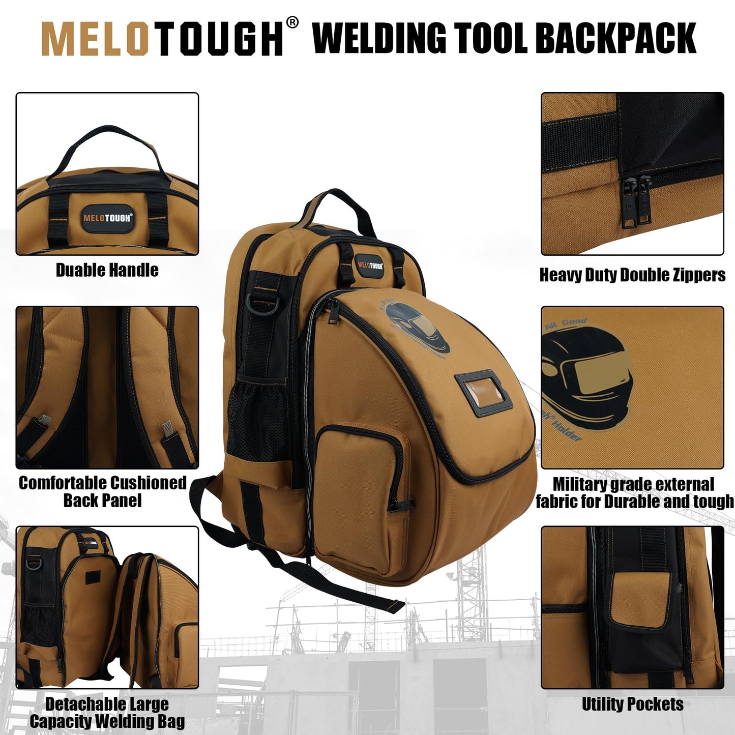 MELOTOUGH Welding Tool backpack for Tools and Helmet Extreme Gear Pack with Large Capacity Welding Helmet Bag,Work Knee Pads for Men Women Construction, Flooring, Roofing
