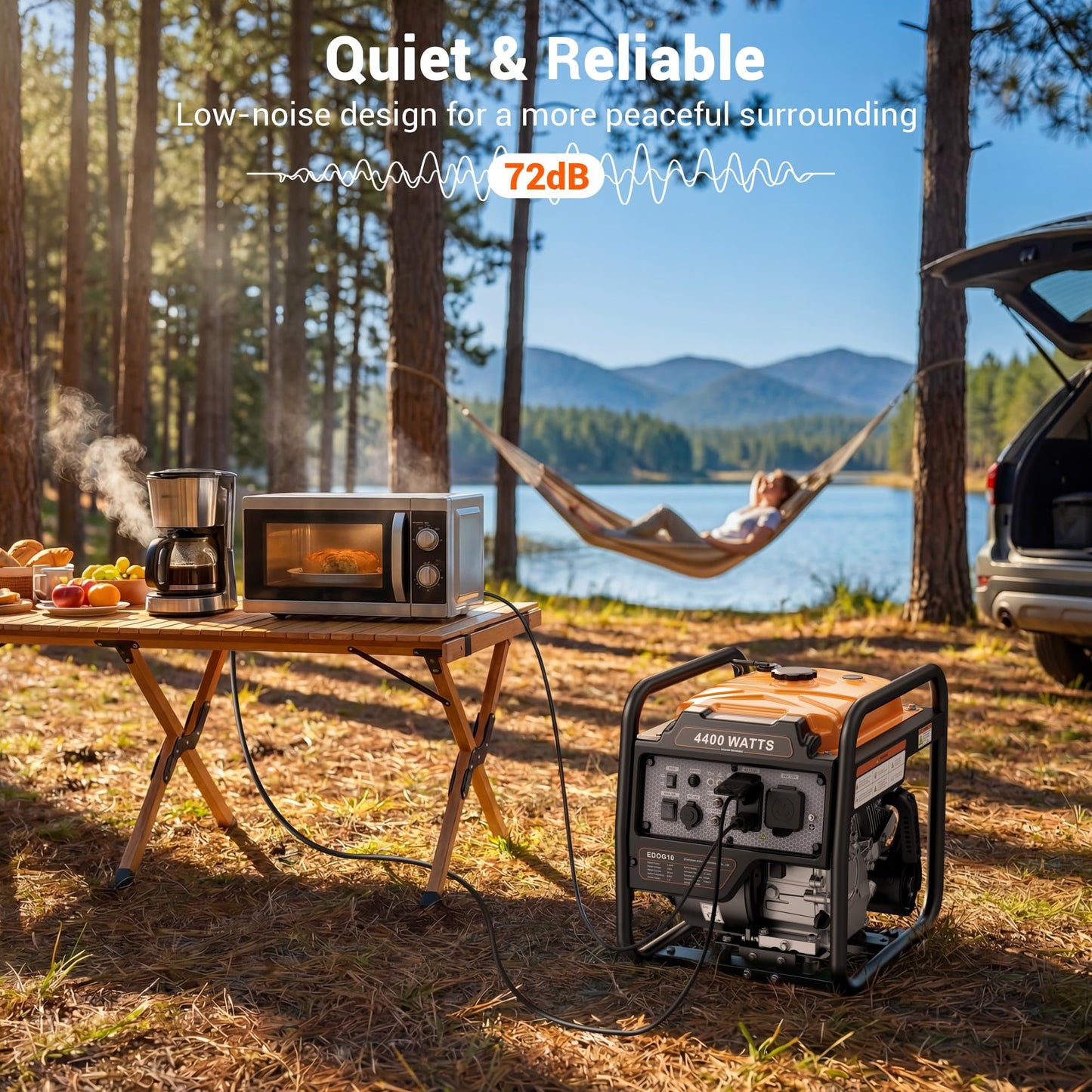 4400 Watt Open Frame Inverter Generator, Gas Powered Portable Generator for Home Backup, RV Ready 30A Outlet, ECO Mode, Quiet Operation, Low Oil Shutoff, Emergency Power, EPA Compliant