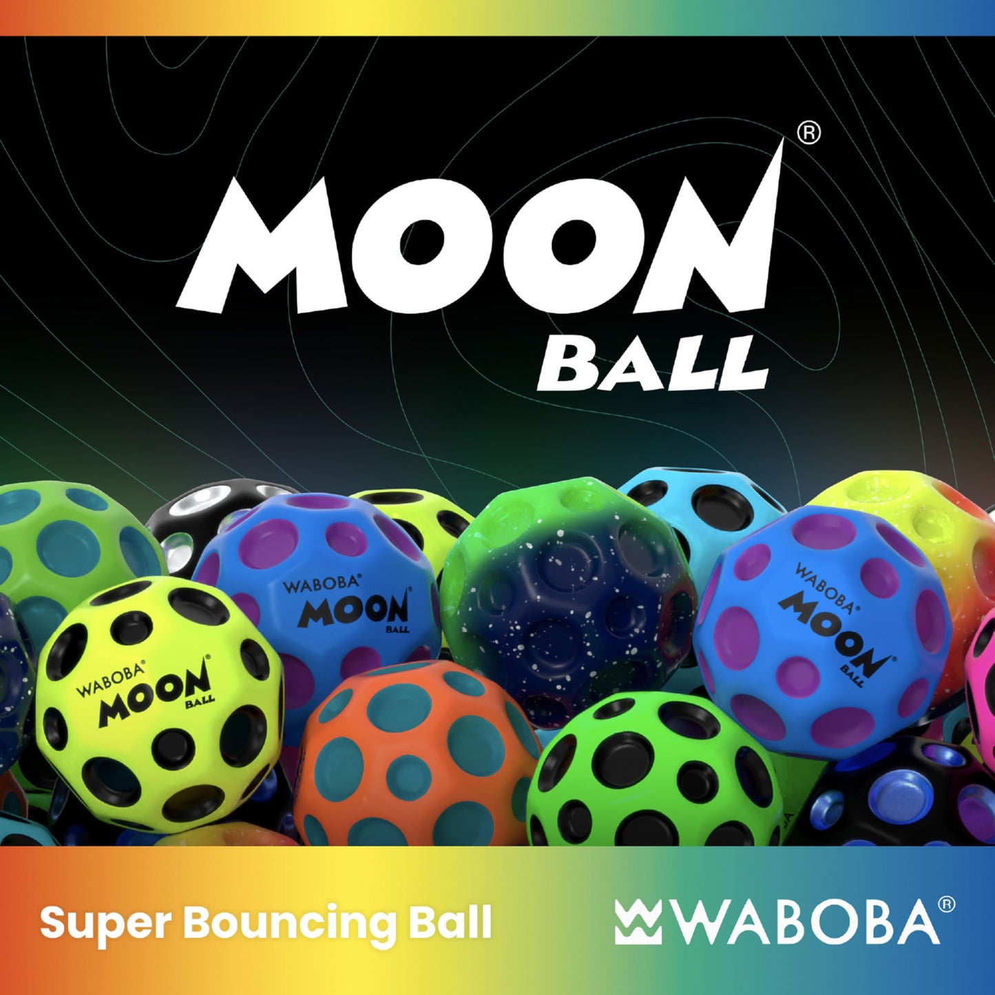 Waboba Gradient Moon Ball 2 Pack - Super Bouncy Wall Balls for Kids and Teens - Outdoor Sports Toy Gift - Rainbow & Undersea