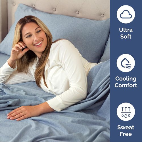 Cal King Size 4 Piece Sheet Set - Hotel Luxury Cooling Bedding - Breathable & Wrinkle-Free - Blue