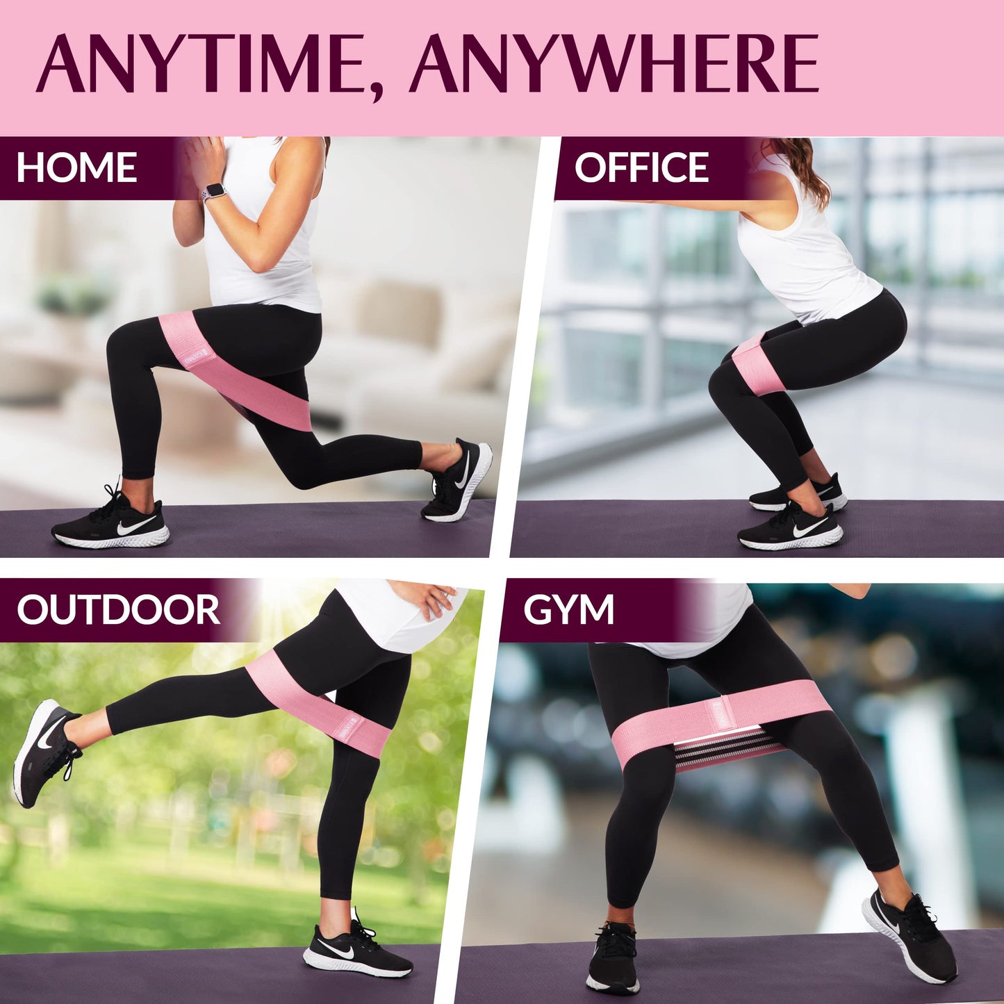 Gymbee Resistance Bands for Working Out - Exercise Bands to Workout Glutes, Thighs & Legs - No-Slip Cloth Booty Belt for Gym & Home Fitness, Yoga, Strength & Pilates for Men/Women - 3 Levels