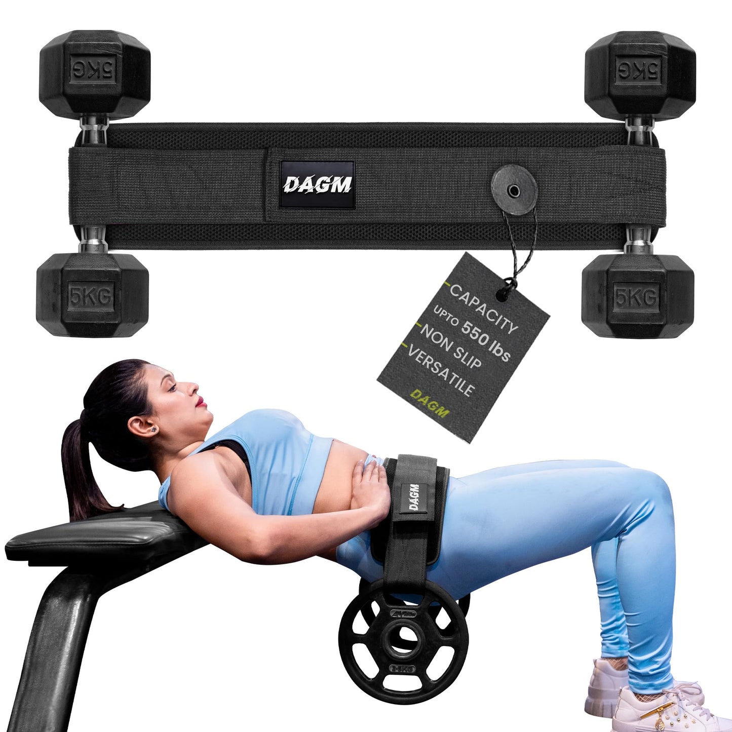 DAGM Hip Thrust Belt for Dumbbells Heavy Weights – Adjustable Glute Workout Belt for Women, Non-Slip Booty Hip Thrust Training Belt for Home Gym, Squats & Glute Bridge Exercises Holds Up to 500 lbs (Black, Loop)