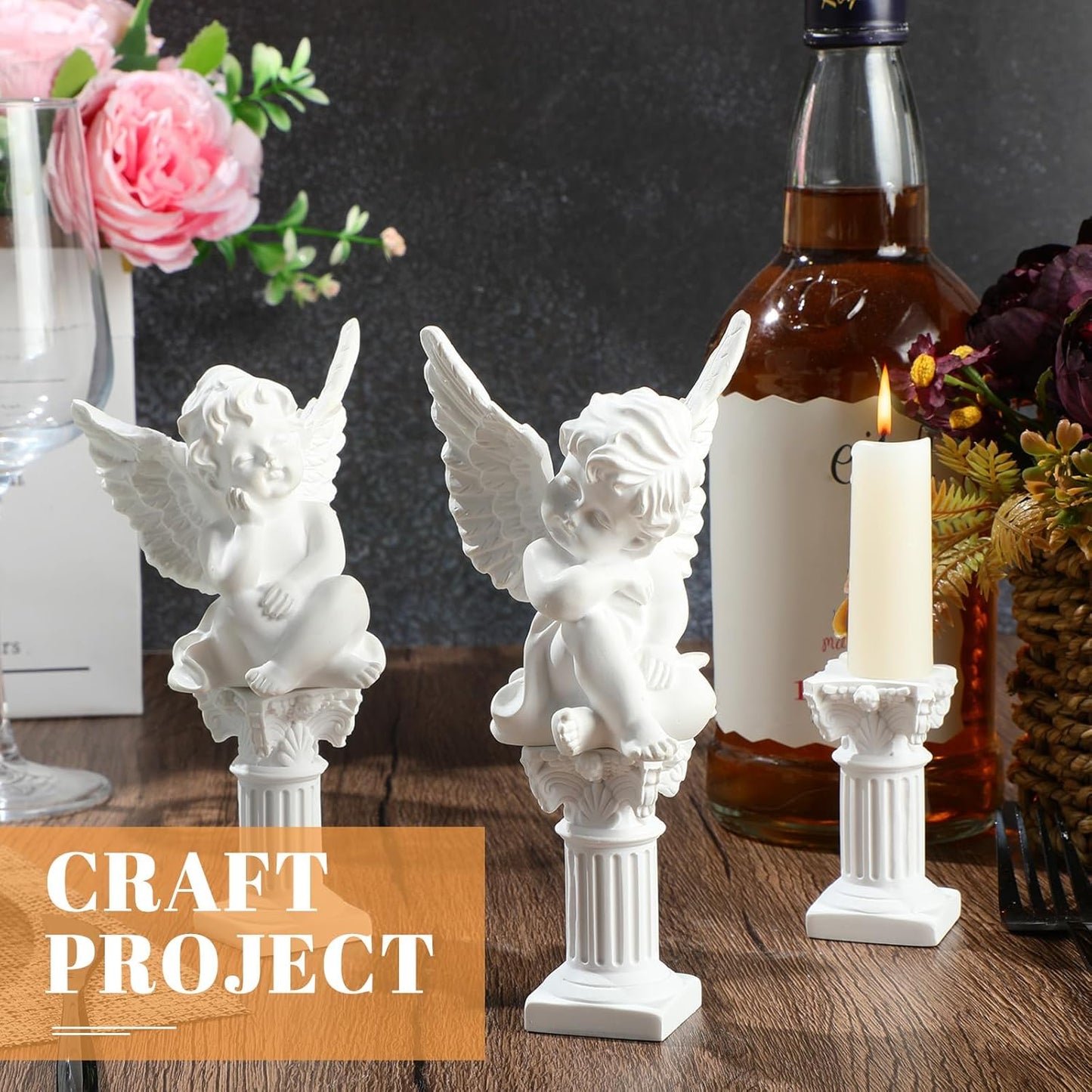 Reallnaive Mini Greek Column Candle Holders - 10 Pcs Resin Pillar Stands for Wedding & Christmas Decor
