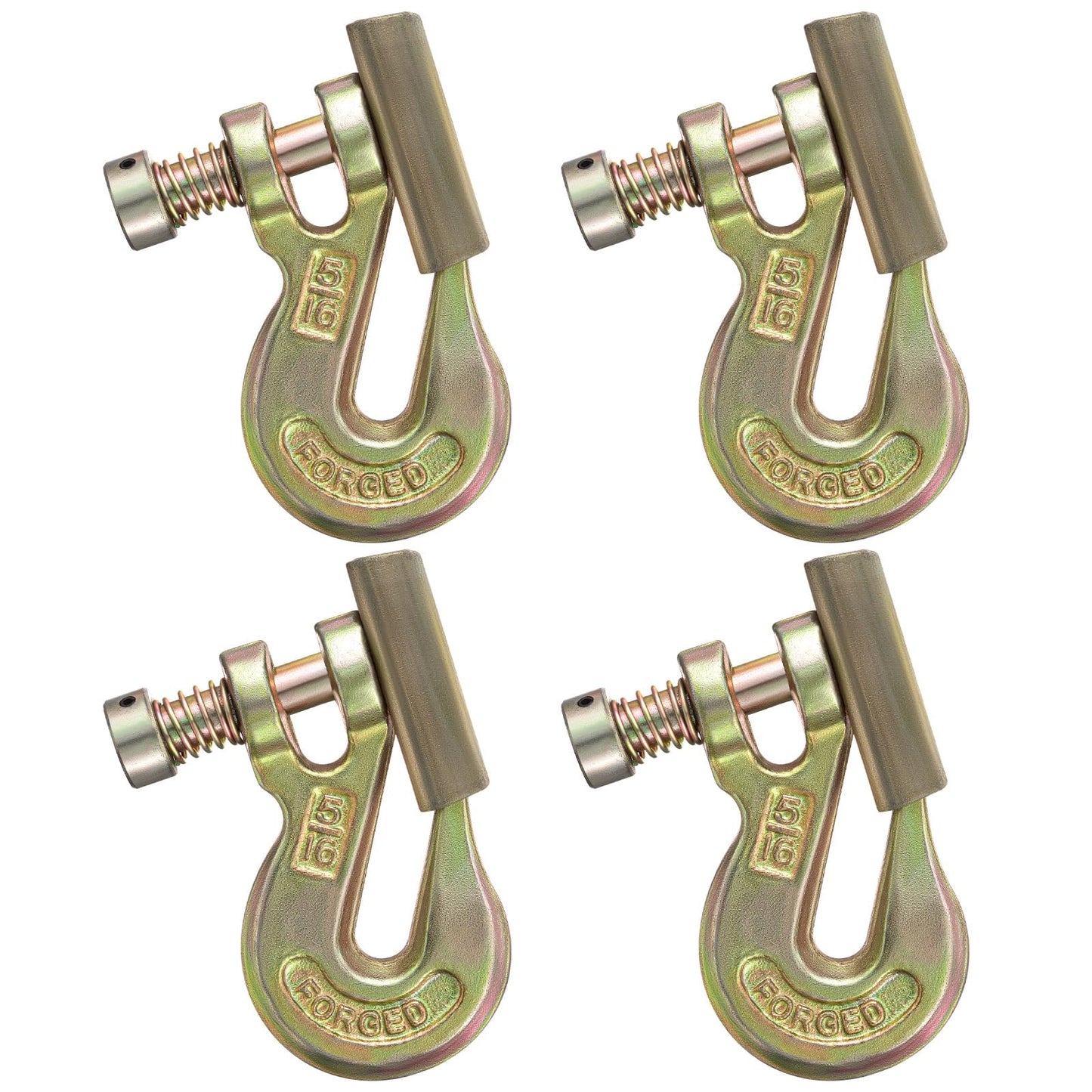 Otoolling 4 Pcs 5/16" Pin Lock Clevis Grab Hook with Latch Slip Hook G70 Steel Forged Safety Latch 4, 700lbs Capacity for Towing Trailer Winch Logging Transport Truck