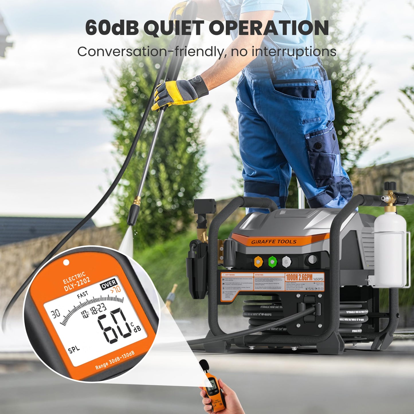 Giraffe Tools Crossfalls Retractable Pressure Washer Ultra, Max 2.6GPM 1650PSI with Brushless Motor, Wall Mount Electric Power Washer with 50ft Pressure Hoses, 4-Nozzle, Foam Cannon, Automatic Rewind