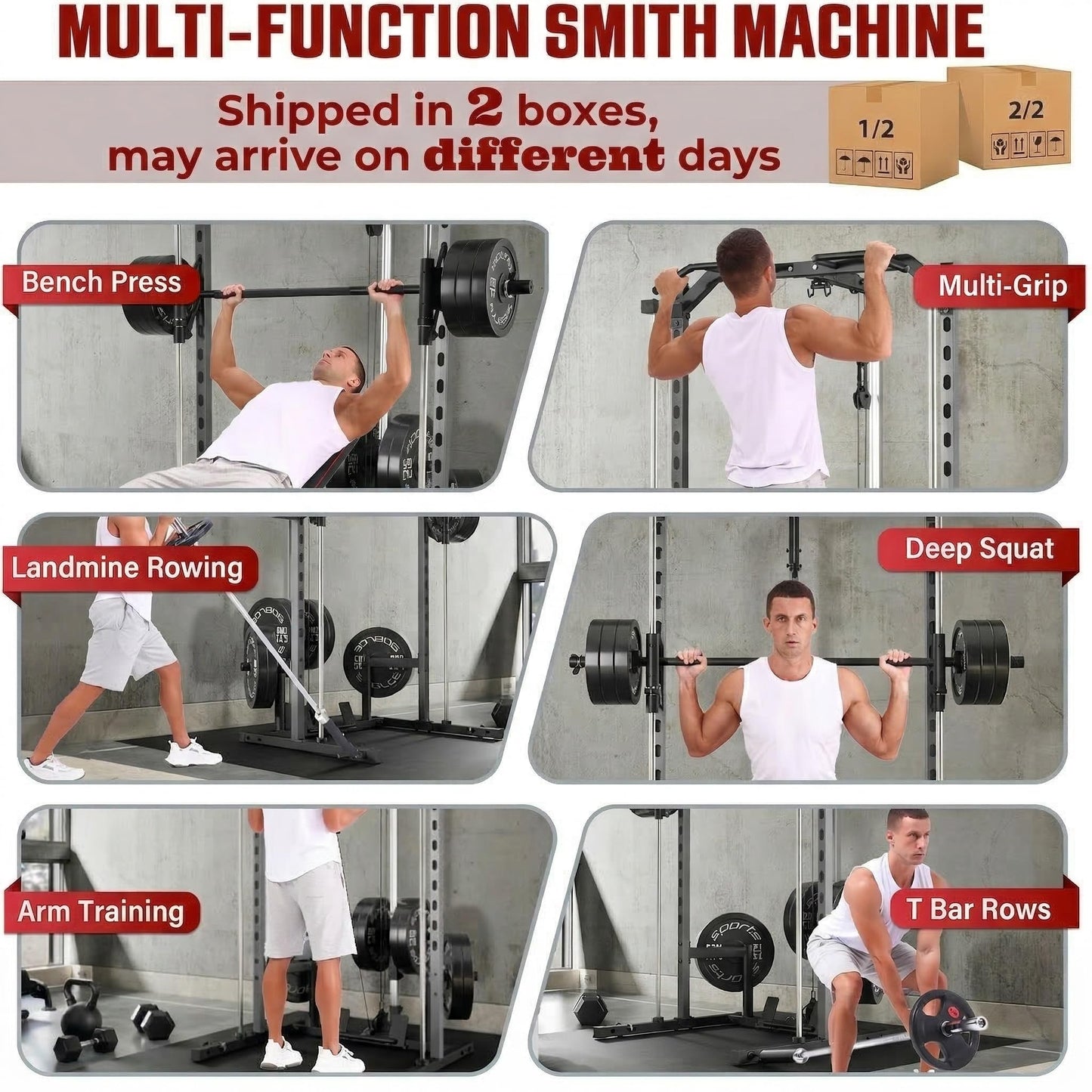 OPPSDECOR All-in-One Adjustable Smith Machine with LAT-Pull Down System Multi-Function Power Cage for Home Gym Cable Crossover Squat Rack of Workout Machine Training Equipment with Attachments