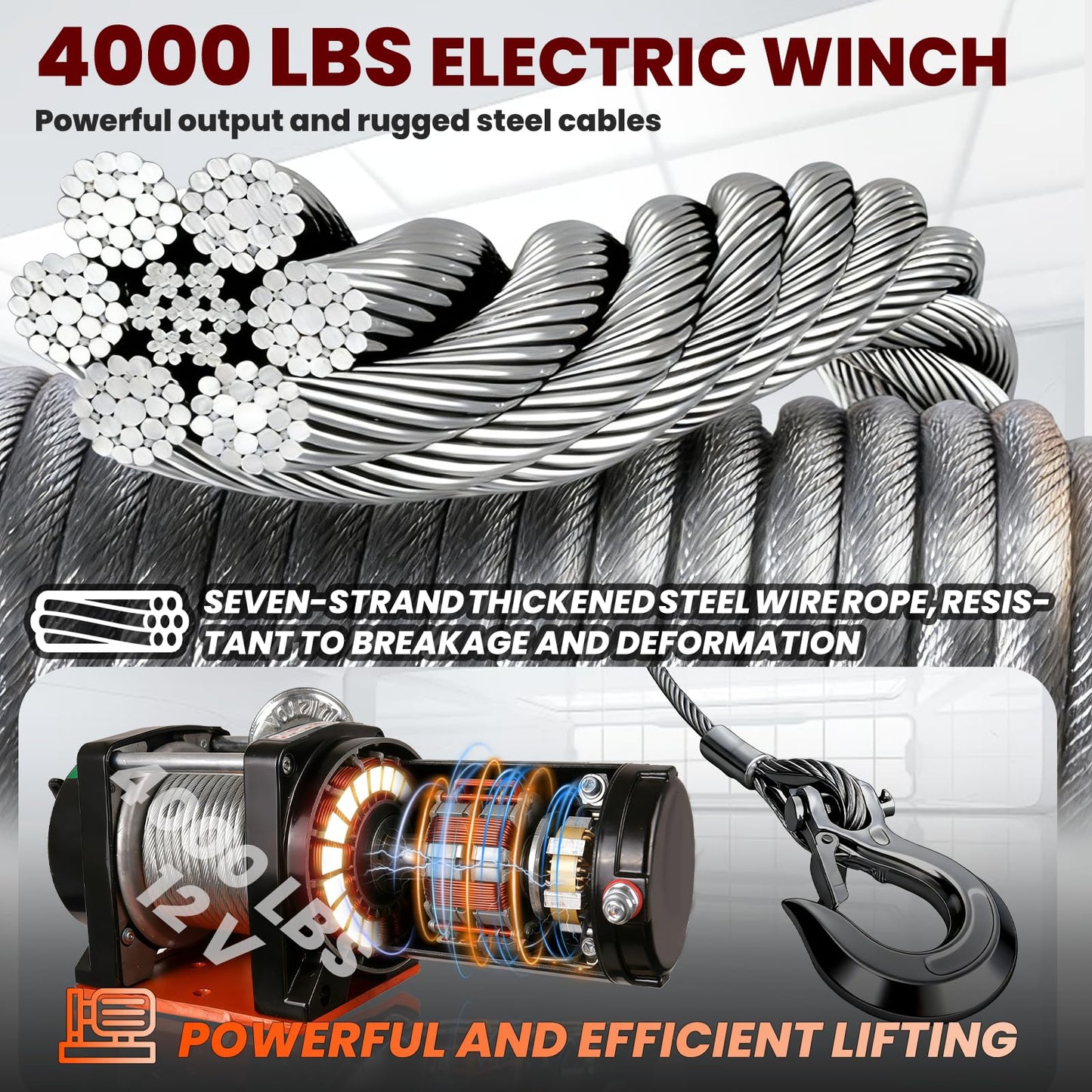 DEFNES 5000LBS Truck Bed Crane, 4000LBS 12V Electric Winch, Painted Alloy Steel Pickup Truck Jib Crane 360° Swivel Lift Electric Hoist, 3 Adjustable Loads & Heights, Truck Crane for Vans(4000LBS V2)