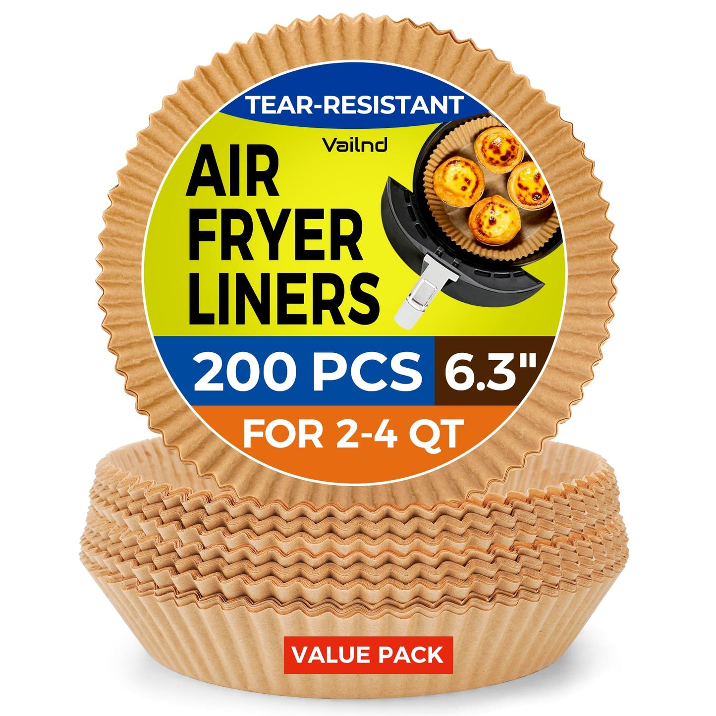Vailnd Small Round Air Fryer Liners Disposable, 200 PCS 6.3" Air Fryer Paper Liners for Ninja AF101, Non-Stick and Oil Proof Baking Paper Liner for 2-4 qt Airfryer Basket